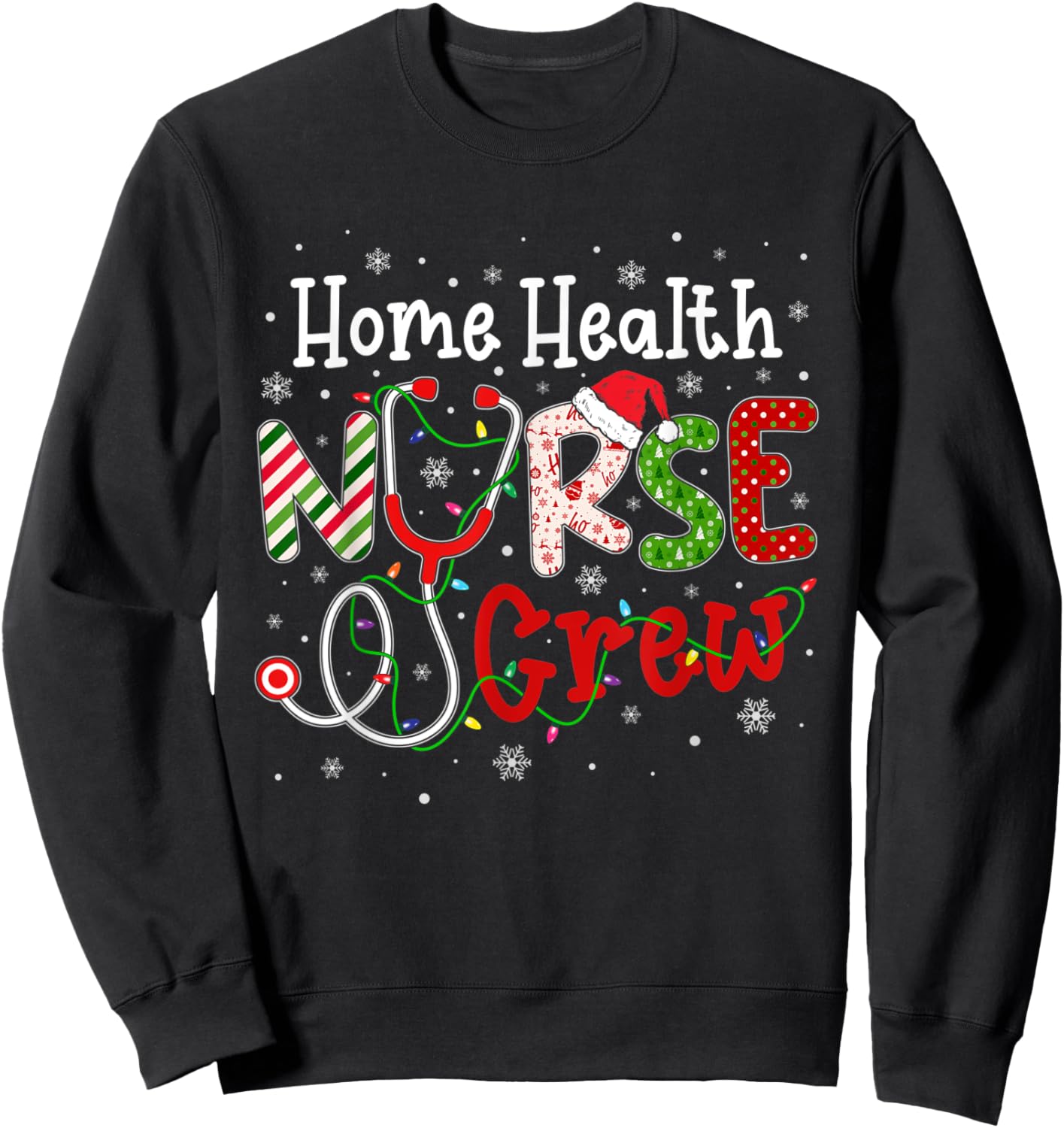 Home Health Christmas Nurse Crew Nursing Christmas Pattern Sweatshirt - Sweatshirt | Black
