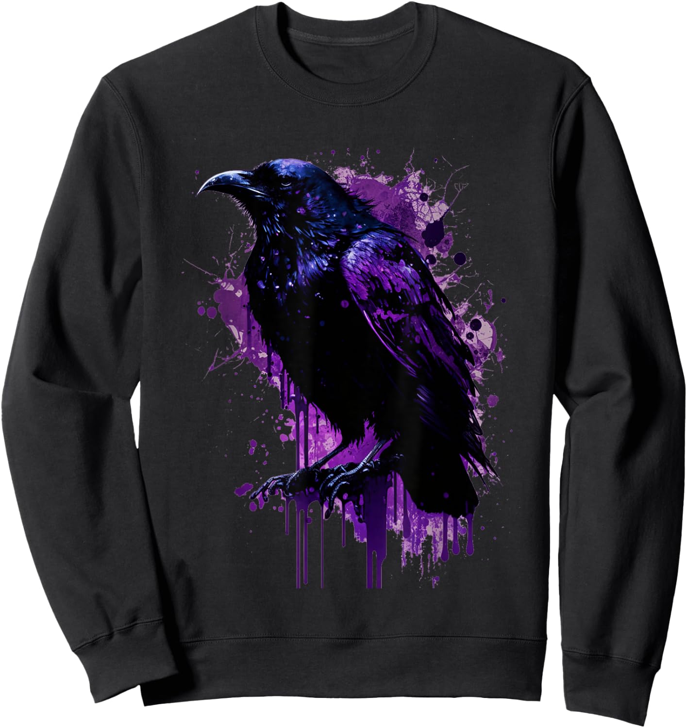 Beautiful Black Crow Raven Bird Purple Stain Men Women Sweatshirt - Sweatshirt | Black