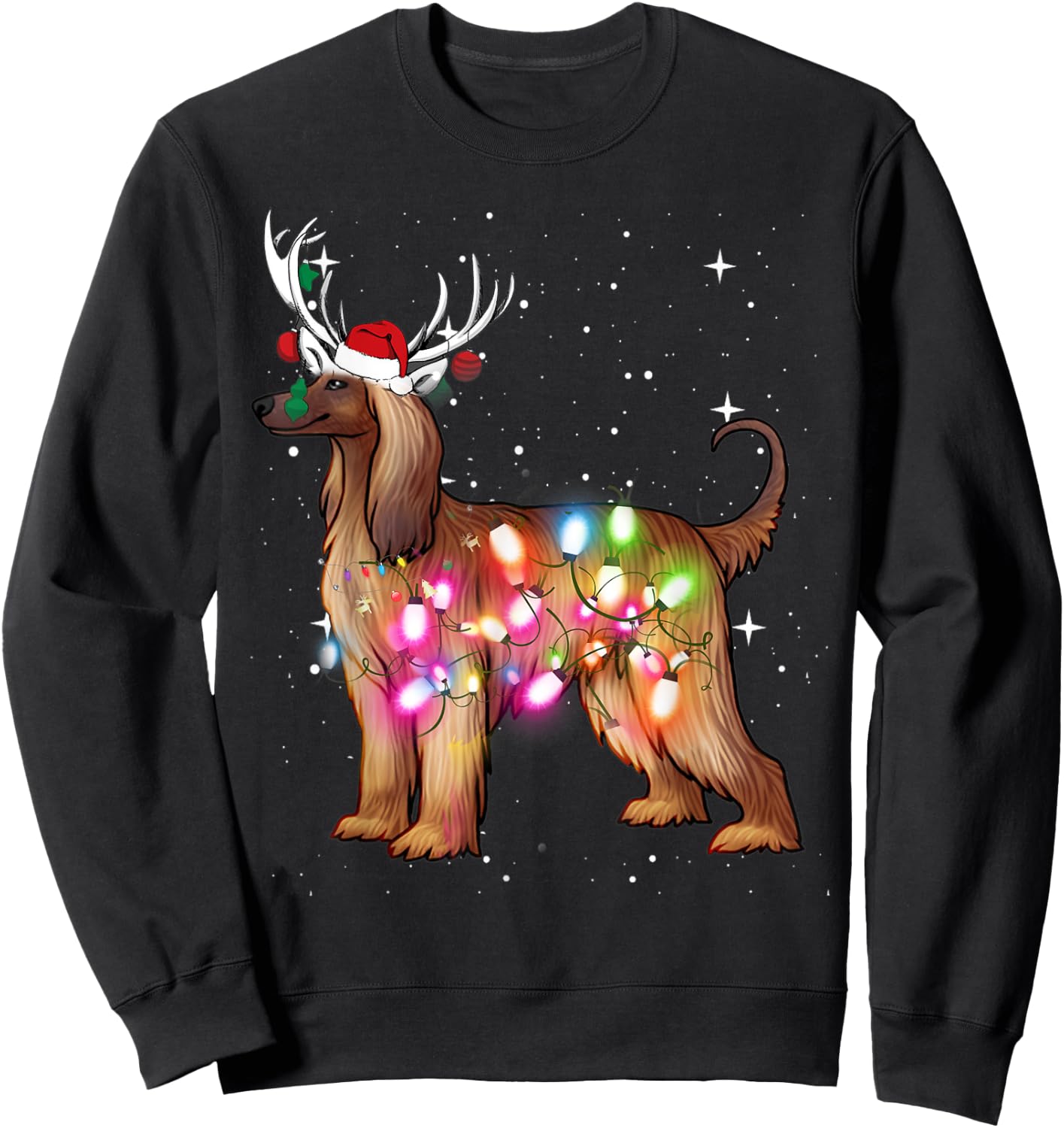 Afghan Hound Christmas Lights Pajama Funny Dog Women Kids Sweatshirt - Sweatshirt | Black