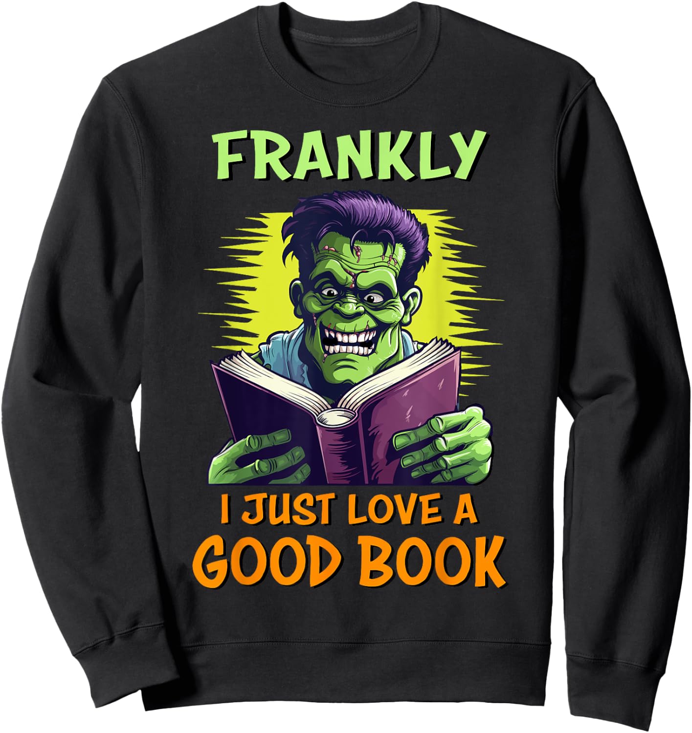 Funny Halloween Teacher Librarian Frankenstein Reading Books Sweatshirt - Sweatshirt | Black