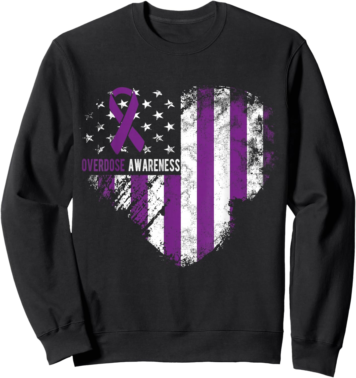 Overdose Awareness Purple Ribbon Drug Addiction Sweatshirt - Sweatshirt | Black