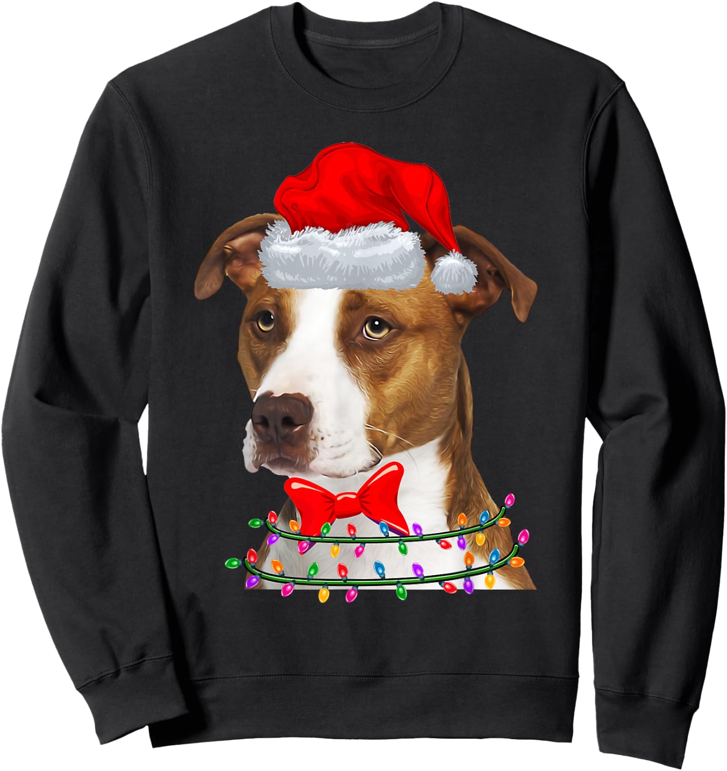 Christmas Lights Pitbull Wearing Xmas Hat - Cute Dog Lover Sweatshirt - Sweatshirt | Black