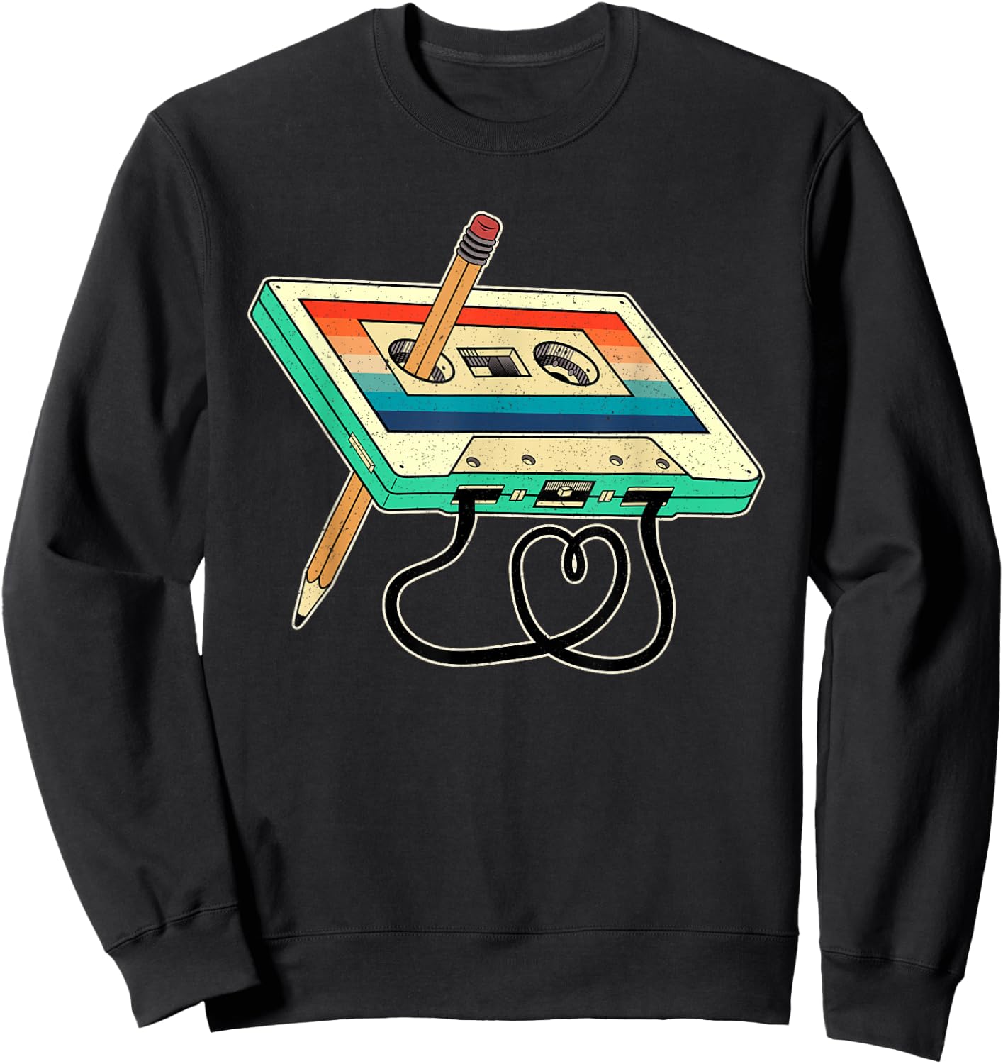 80s Cassette Tape Pencil 1980s Retro Vintage Throwback Music Sweatshirt - Sweatshirt | Black
