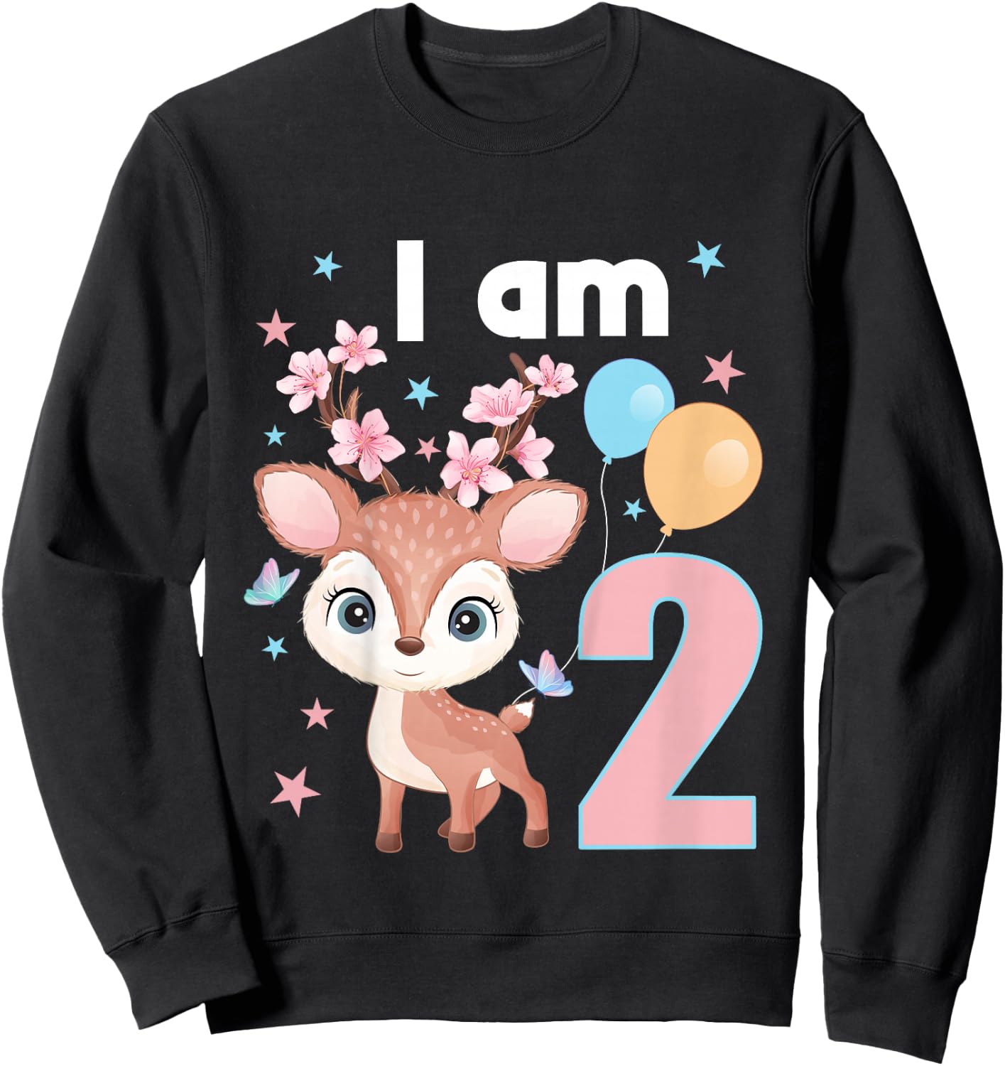Kids 2 Years old 2 birthday outfit Boy girl Deer Sweatshirt - Sweatshirt | Black