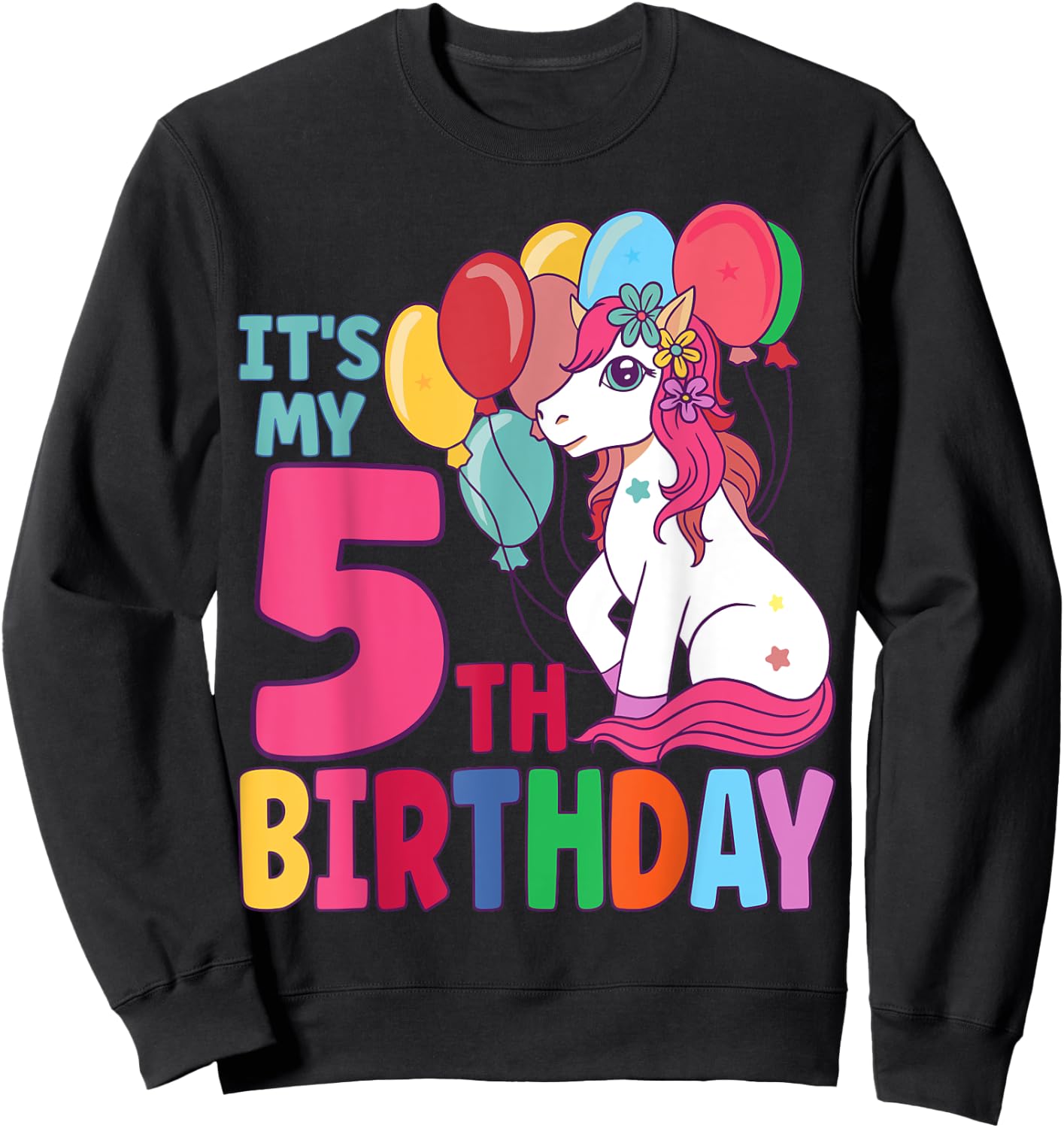 It's My 5th Birthday Unicorn Boys Girls Kids Birthday Sweatshirt - Sweatshirt | Black