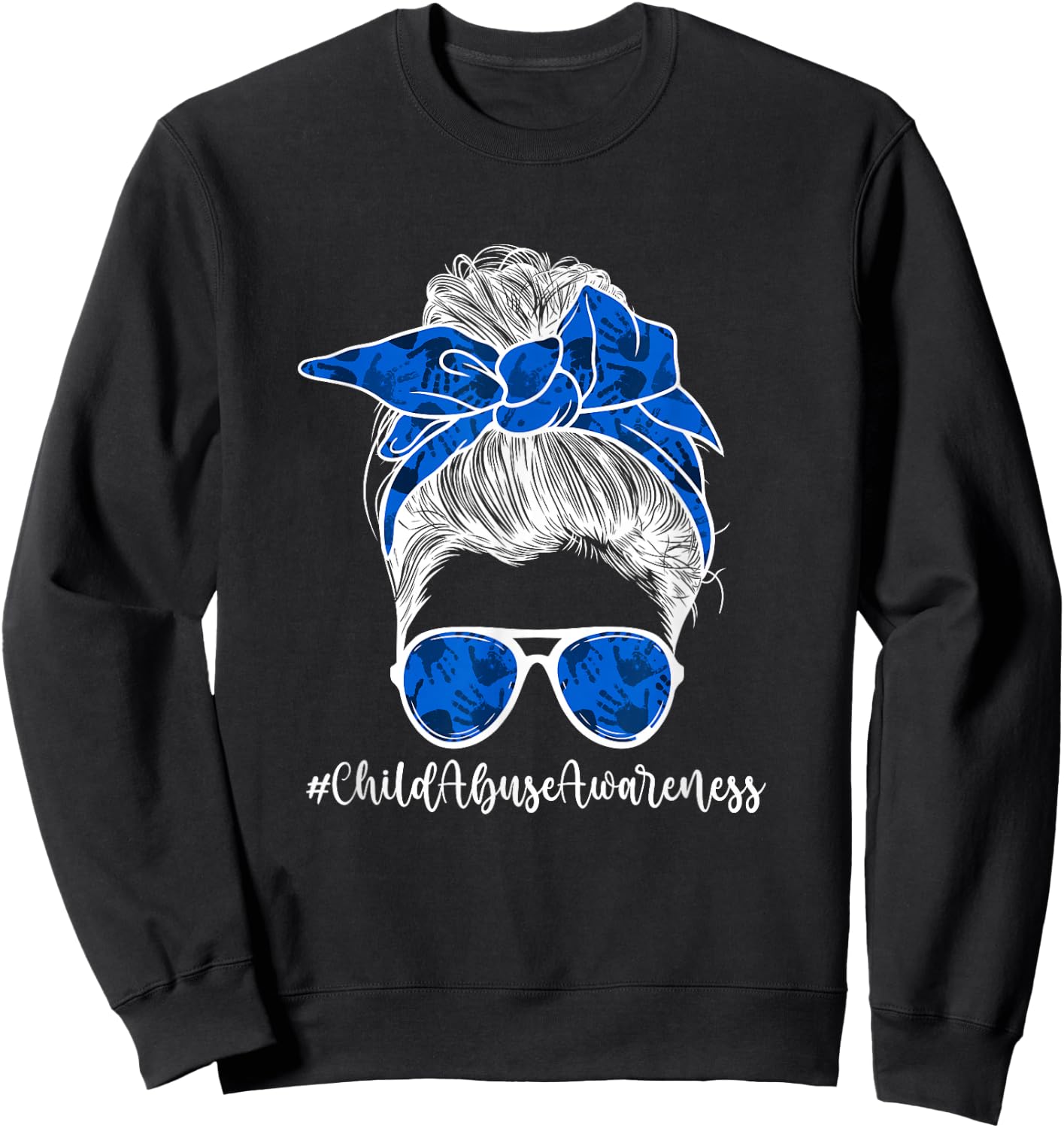 Child Abuse Awareness Messy Bun Child Abuse Prevention Month Sweatshirt - Sweatshirt | Black