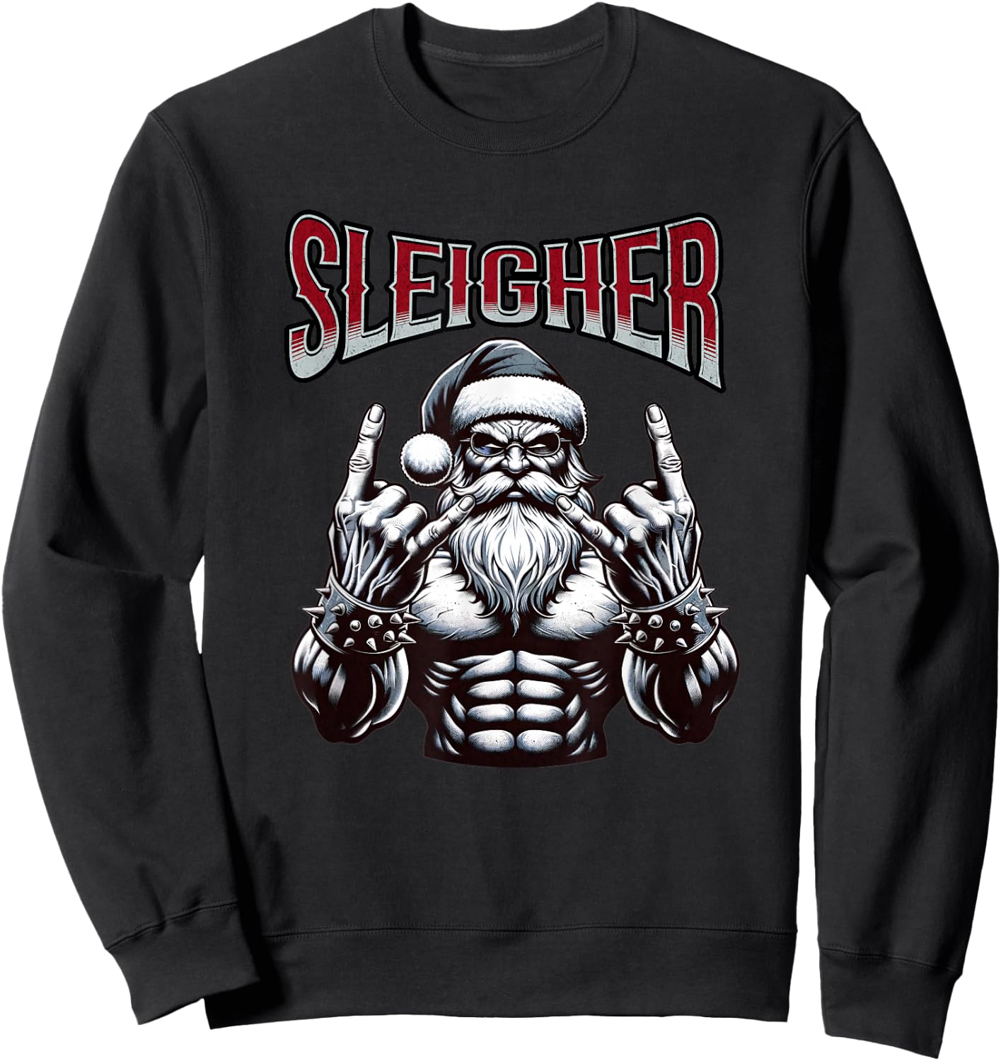Christmas Sleigher, Metal Santa Sweatshirt - Sweatshirt | Black