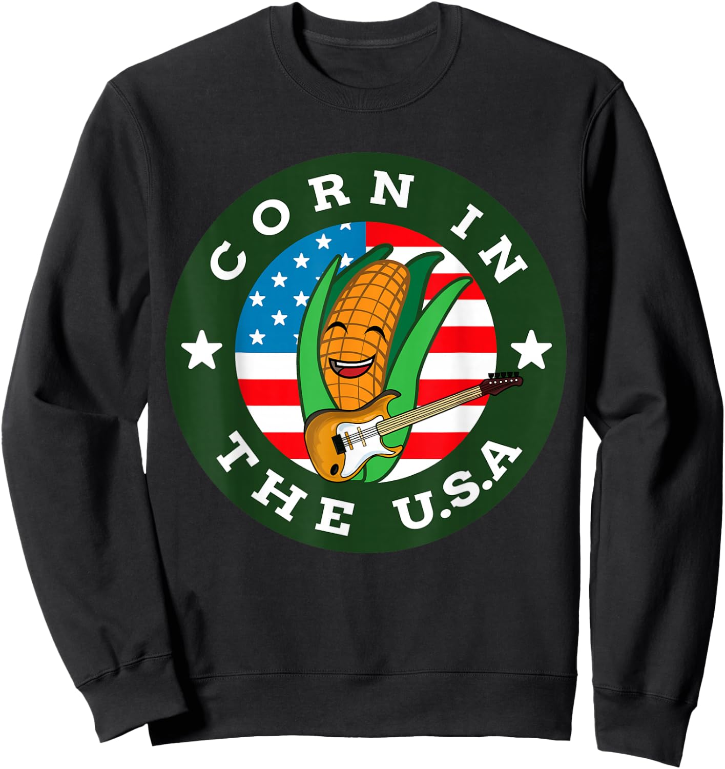 Corn In The USA Pun - American Flag Corncob Joke Sweatshirt - Sweatshirt | Black