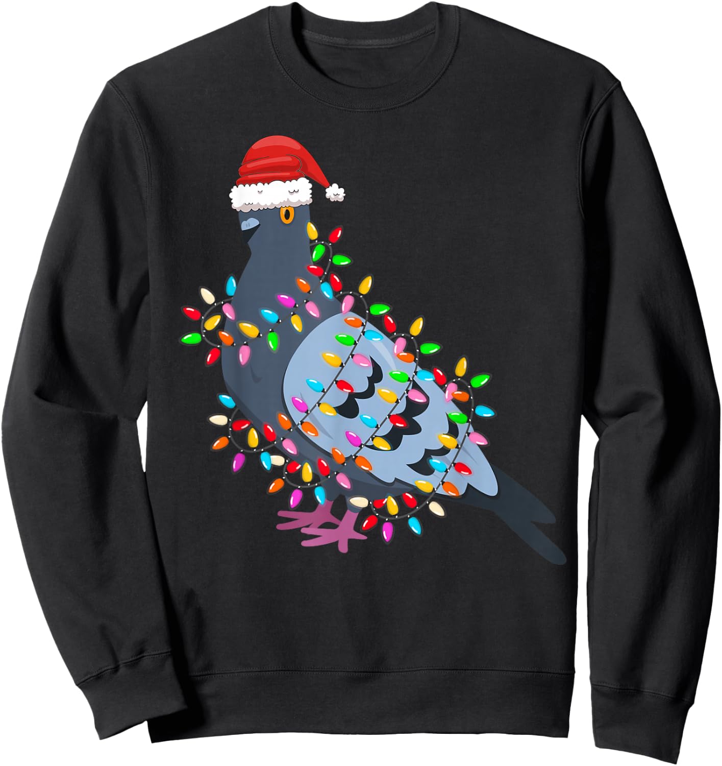 Christmas Lights Pigeon Wearing Xmas Hat - Pigeon Lover Sweatshirt - Sweatshirt | Black