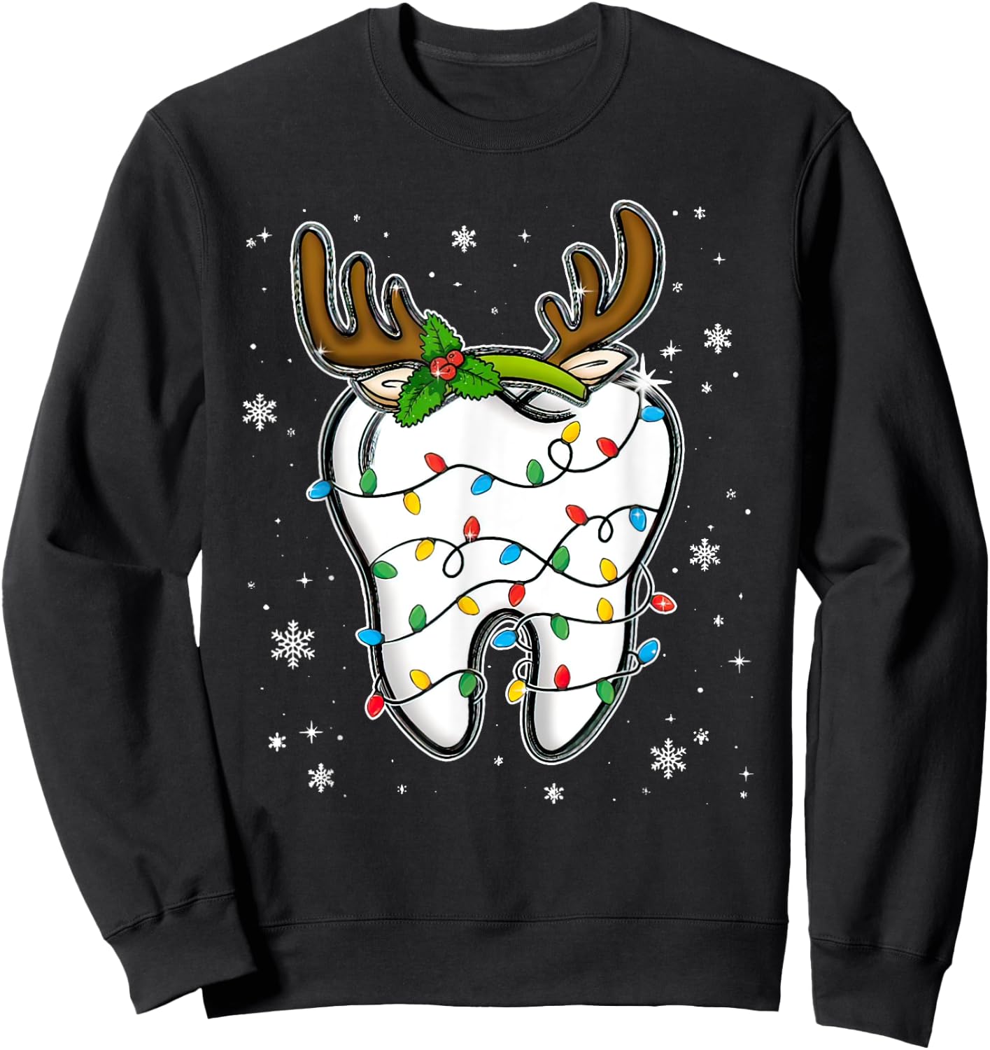Christmas Dentist Dental Tooth Light Xmas Sweatshirt - Sweatshirt | Black