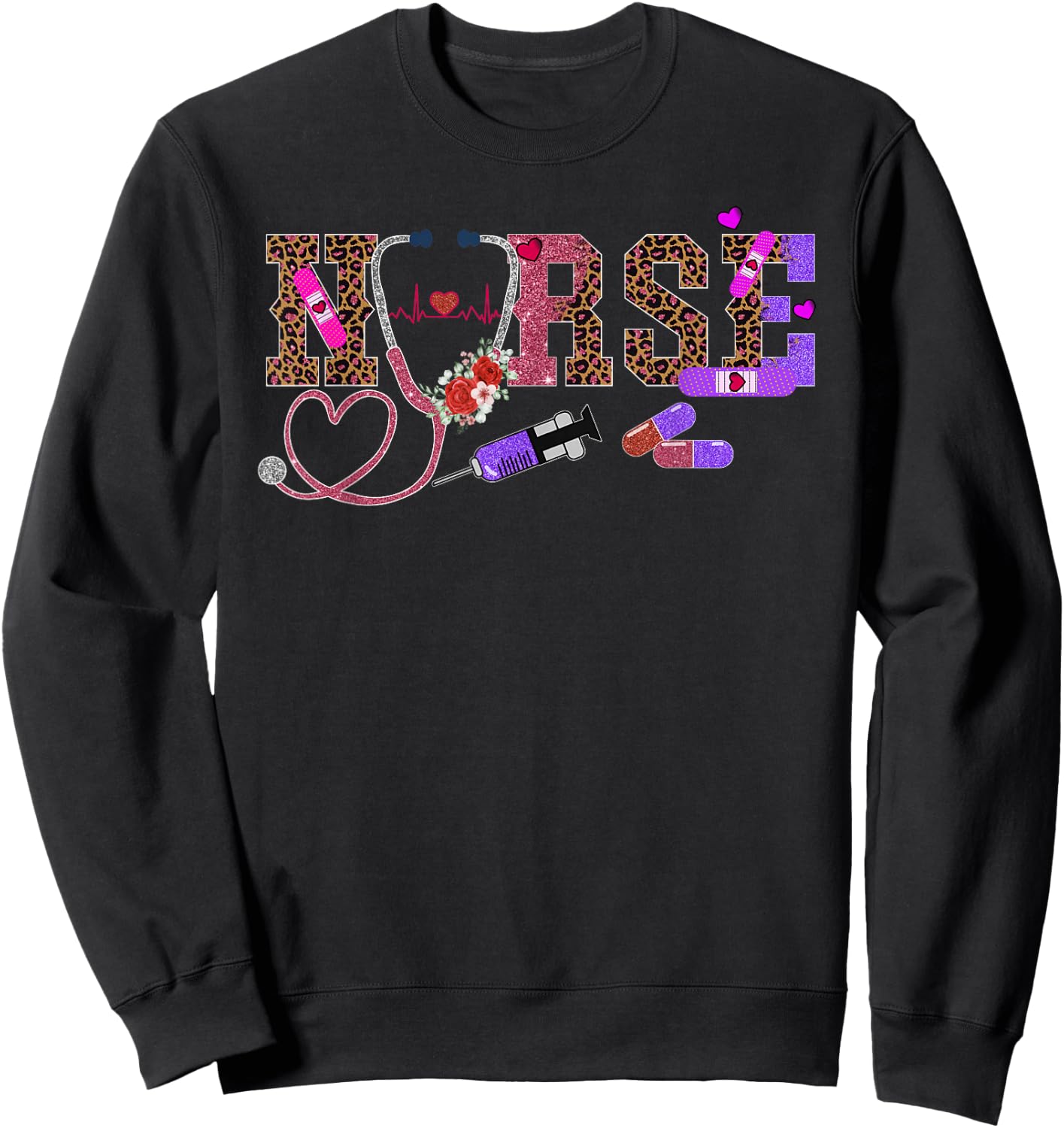 Retro Leopard Nurse Life, Registered Nurse Nurse's Day Sweatshirt - Sweatshirt | Black