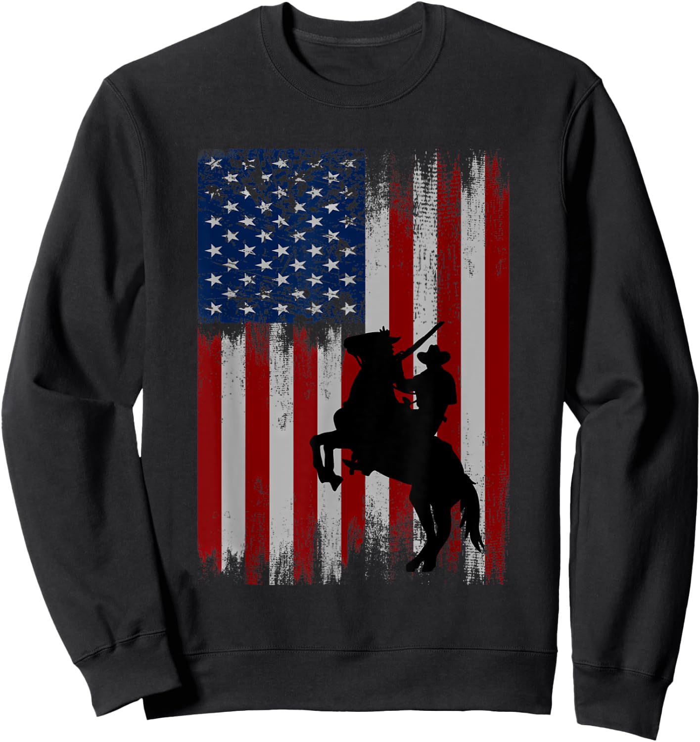 vintage usa american flag cowboy Rodeo Roping Horse Riding Sweatshirt - Sweatshirt | Black