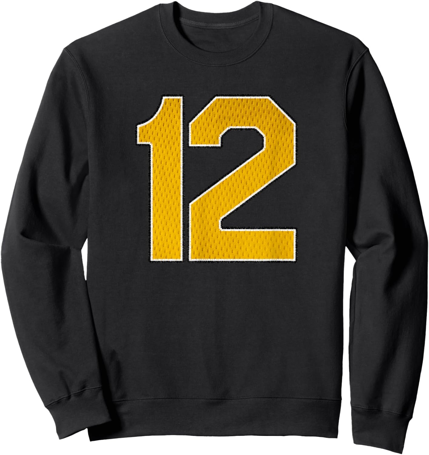 Gold Number 12 Athlete Sports Jersey Supporter Fanwear Sweatshirt - Sweatshirt | Black