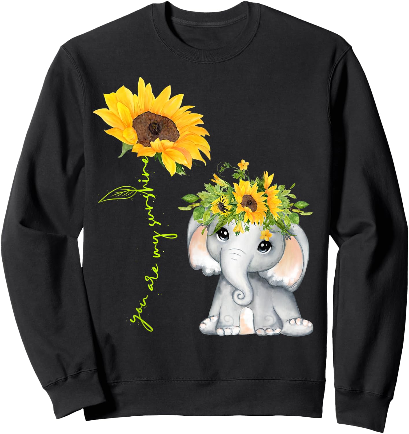 Cute Elephant Sunflower Love Sunshine Flower Lover Sweatshirt - Sweatshirt | Black