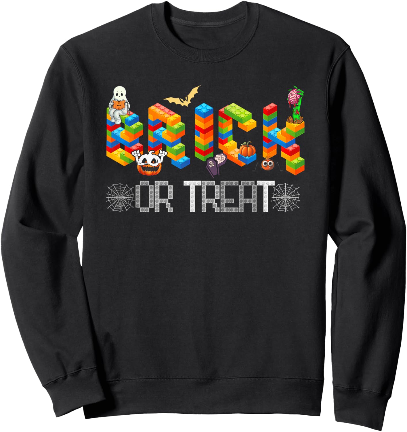 Block Building Halloween Brick Or Treat Kids Master Builder Sweatshirt - Sweatshirt | Black