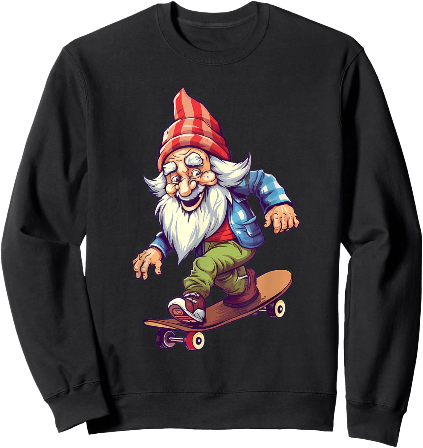 Retro Skateboarding Gnome Skateboard Sweatshirt - Sweatshirt | Black