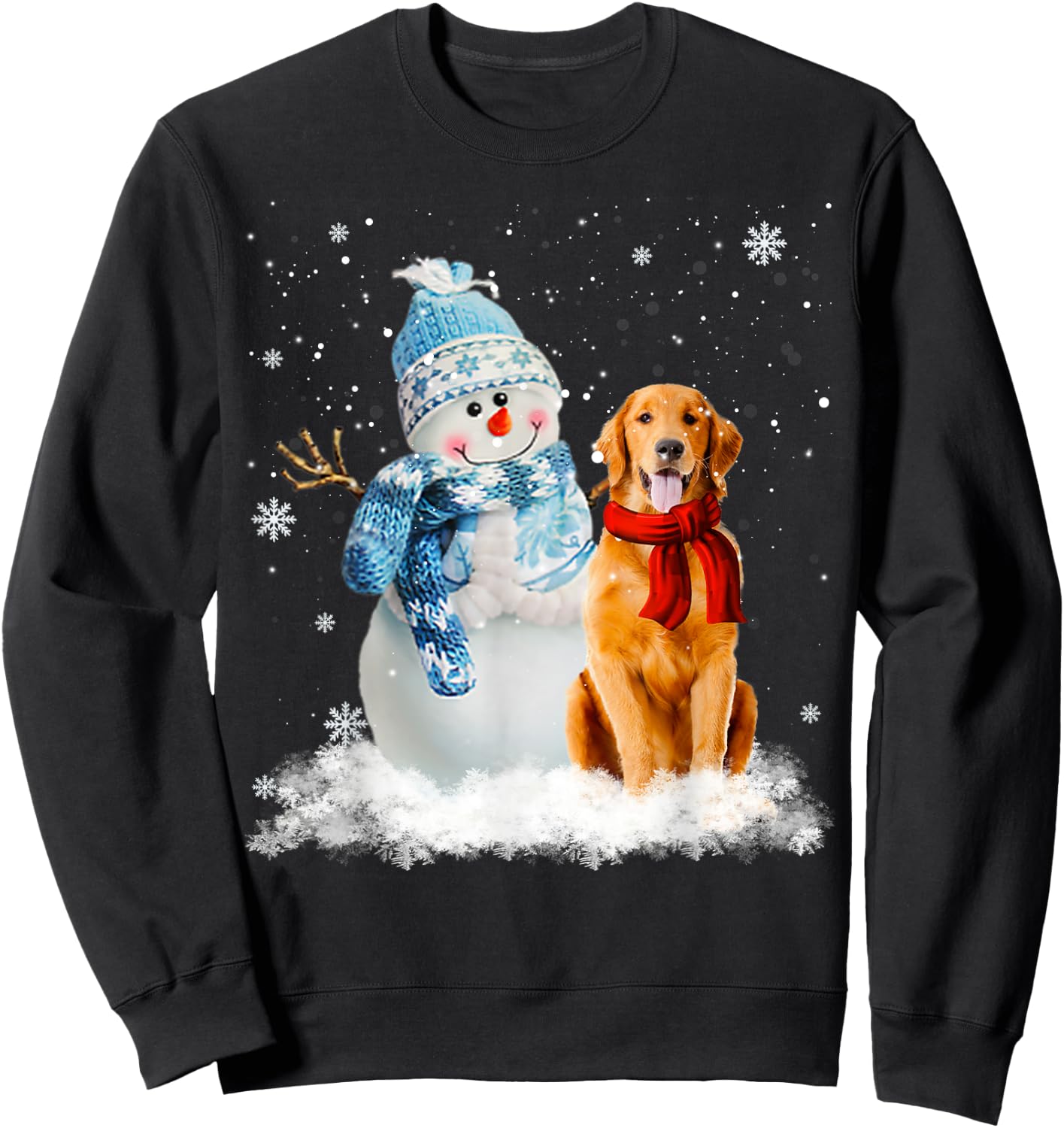 Funny Golden Retriever Christmas Snowman Christmas Pajama Sweatshirt - Sweatshirt | Black