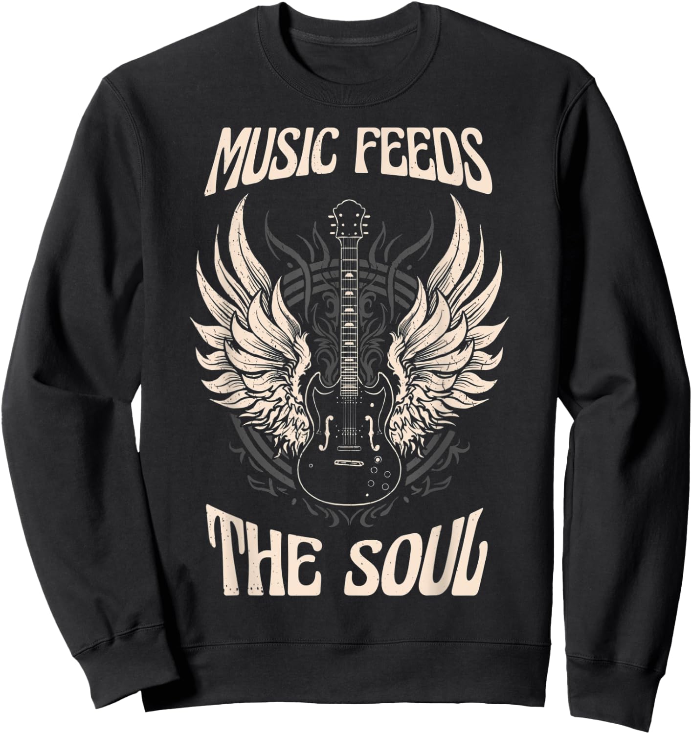 Guitar with Angel wings. Music feeds the soul. Sweatshirt - Sweatshirt | Black