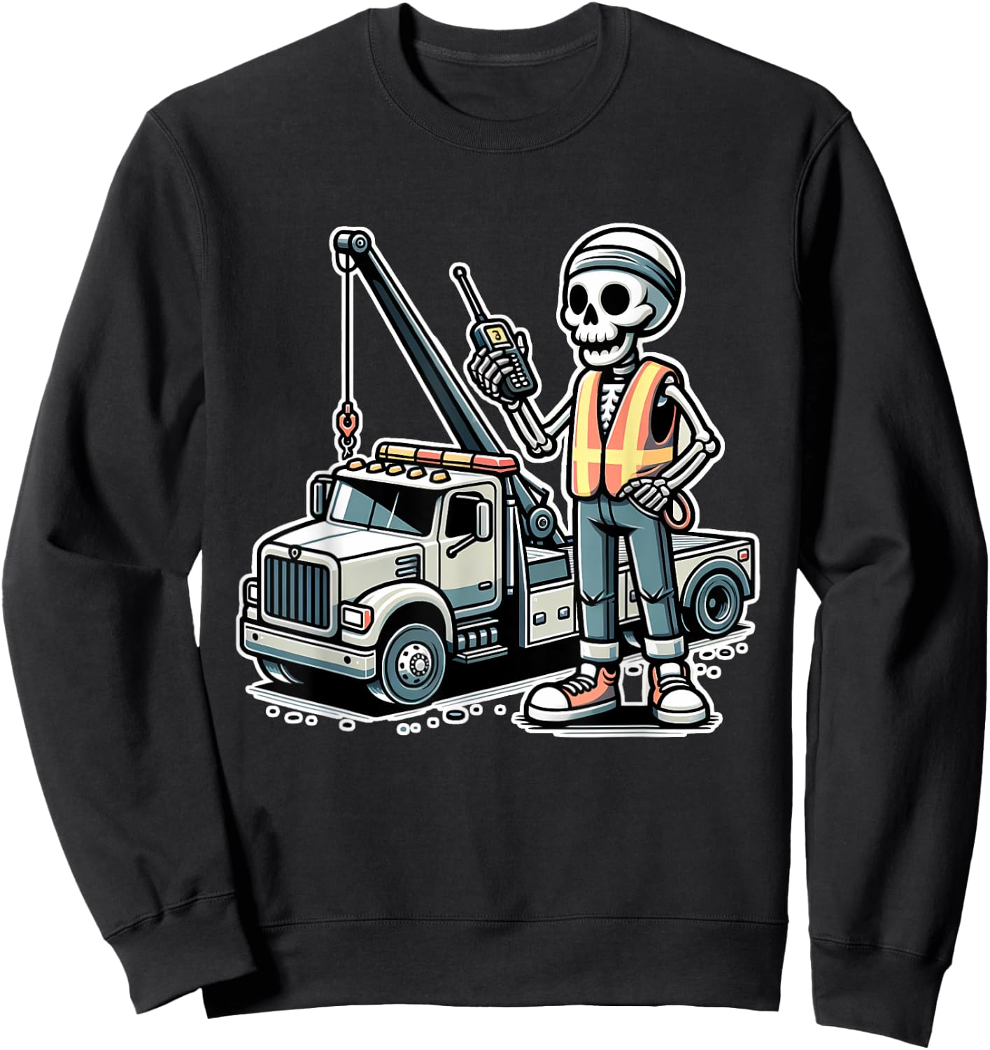 Halloween Skeleton Tow Truck Driver Sweatshirt - Sweatshirt | Black