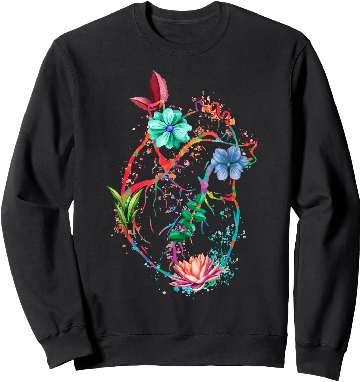 Anatomical Heart And Flowers Funny Men Women Cardiologist Sweatshirt - Sweatshirt | Black