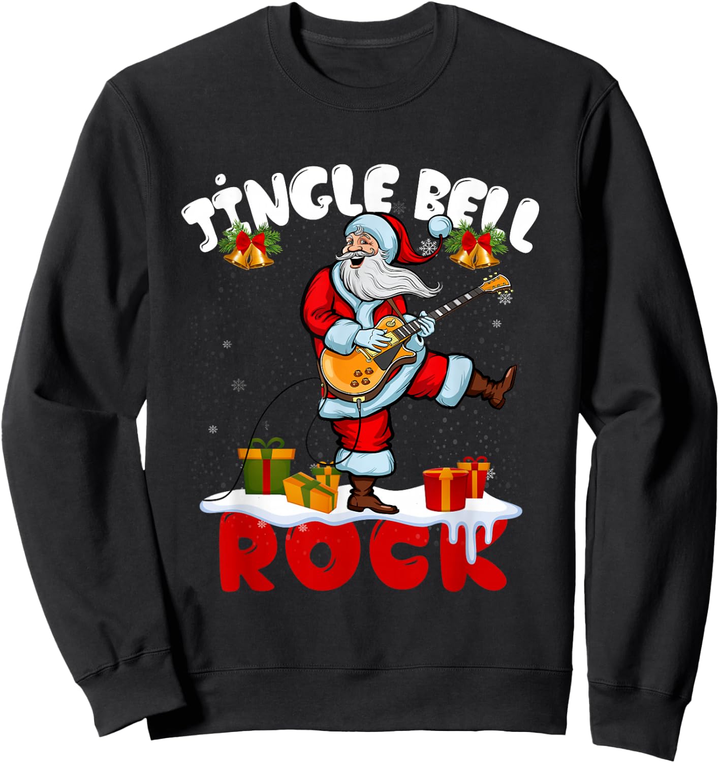 Jingle a Bell Rock Merry Christmas Santa Electric Guitar Sweatshirt - Sweatshirt | Black