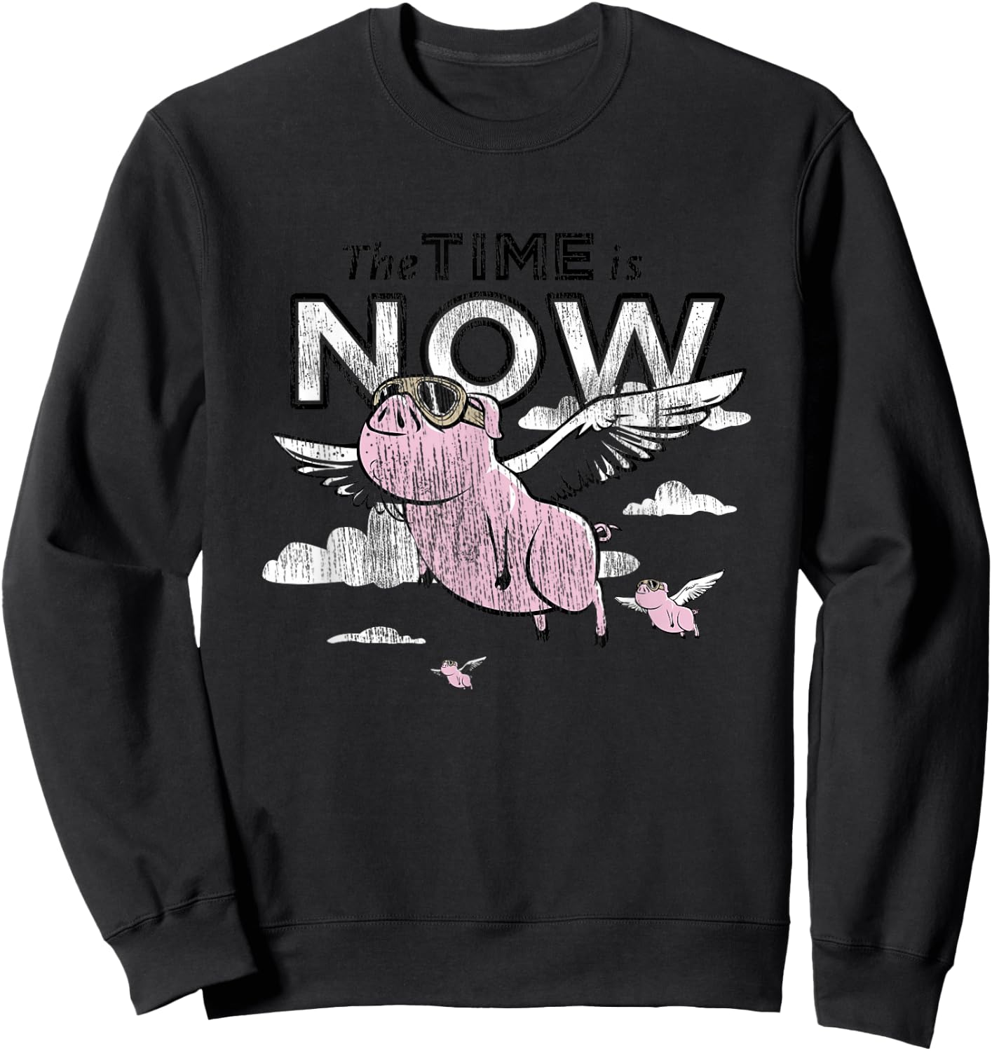 The Time is Now Flying Pig Sweatshirt - Sweatshirt | Black