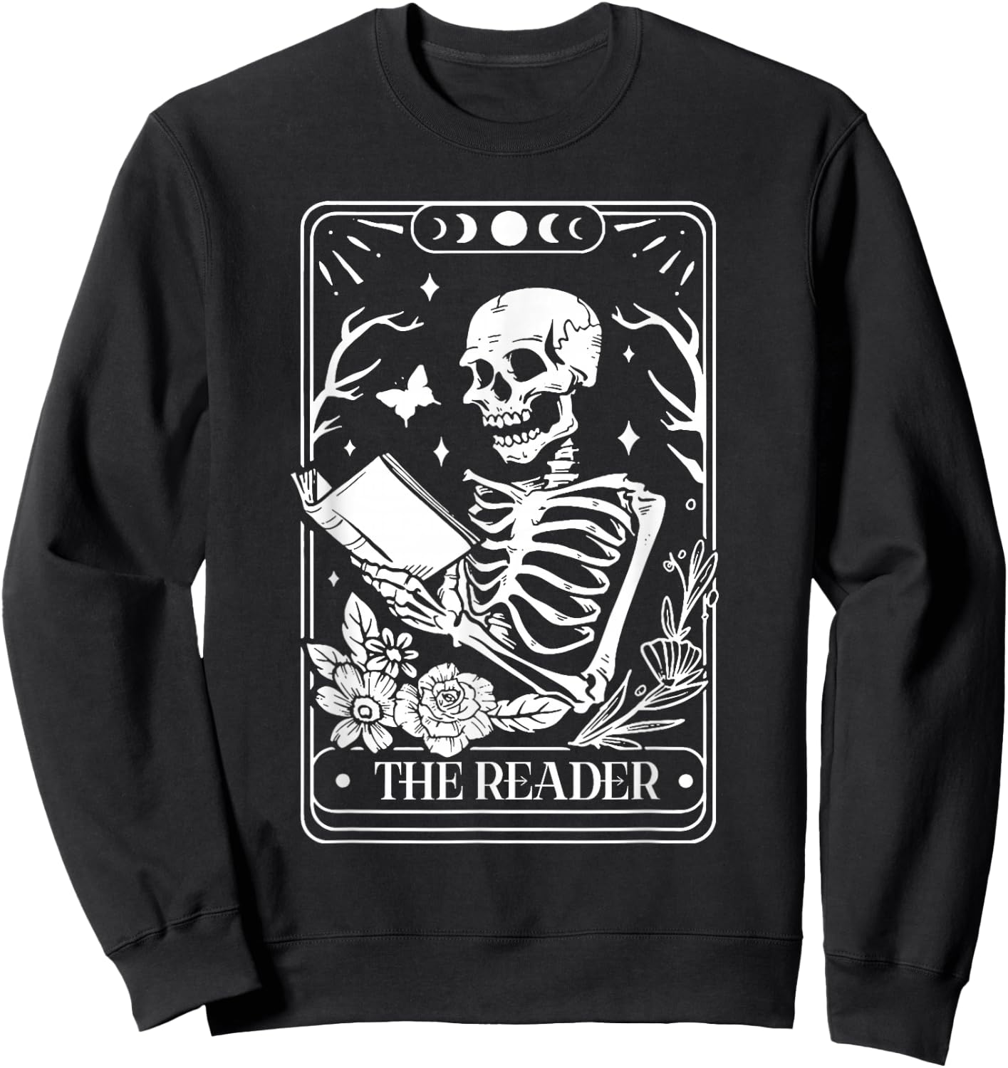 The Reader Tarot Funny Skeleton Reading Sweatshirt - Sweatshirt | Black