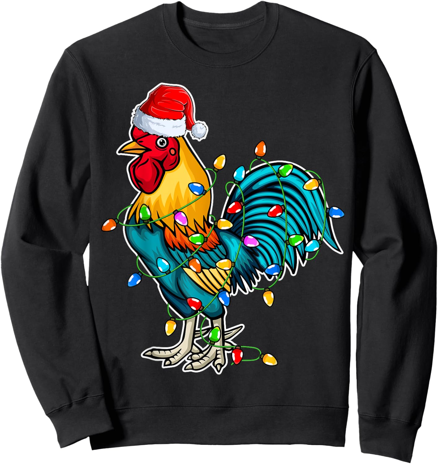 Rooster Santa Hat Christmas - Chicken Rooster Lover Xmas Sweatshirt - Sweatshirt | Black
