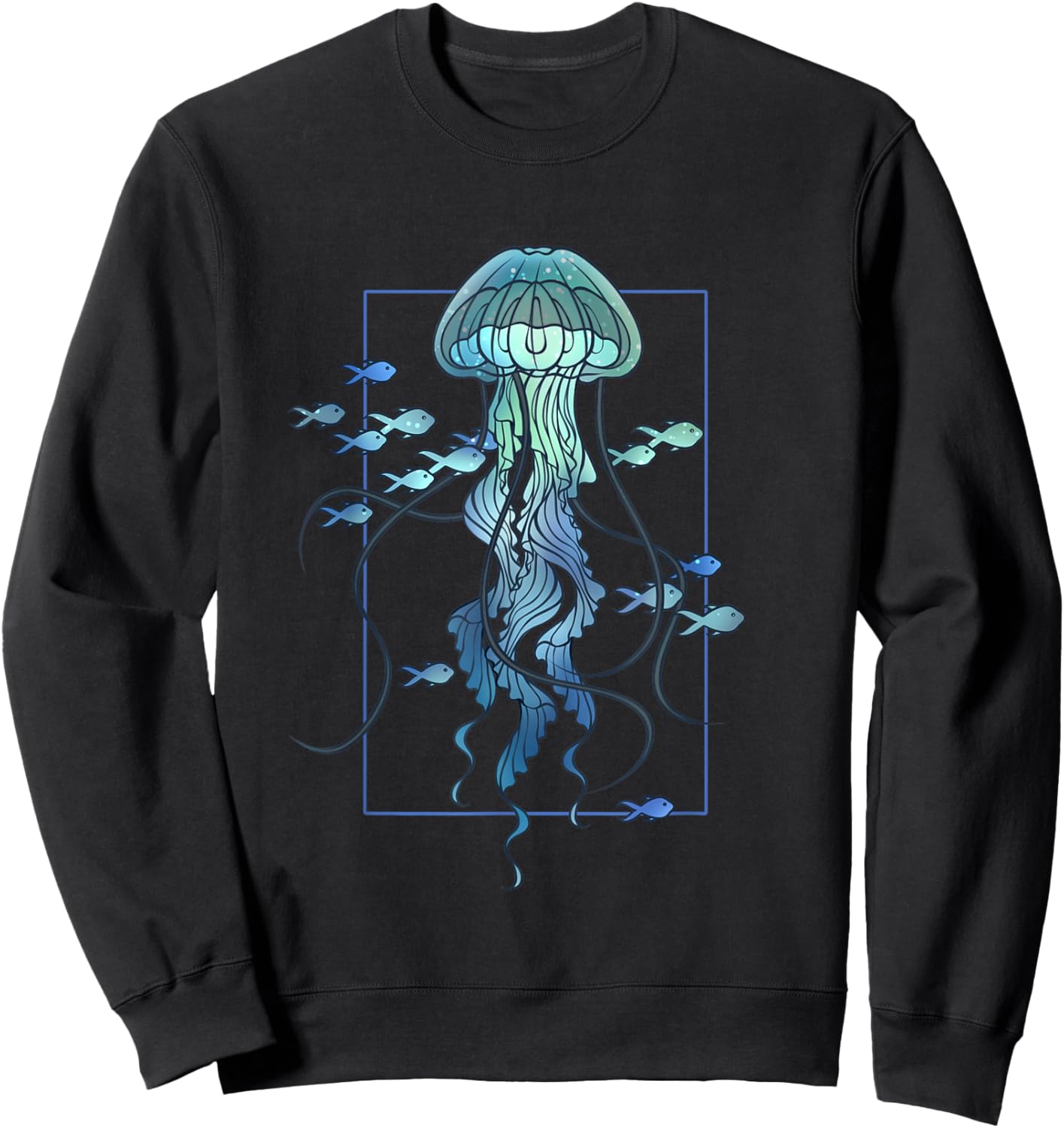 Graphic Jellyfish and Fishes in Sea Sweatshirt - Sweatshirt | Black