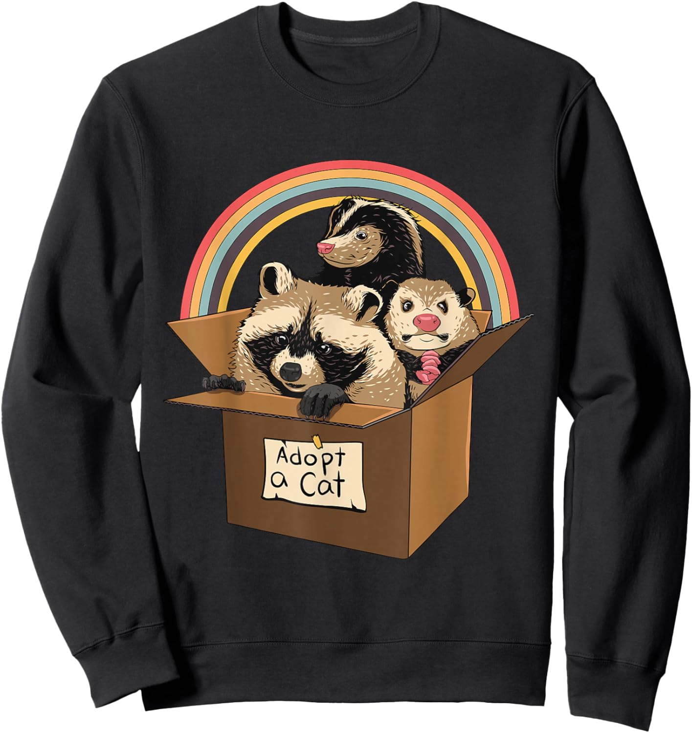 Adopt a Cat Raccoon Opossum Skunk Street Cat Trash Panda Sweatshirt - Sweatshirt | Black