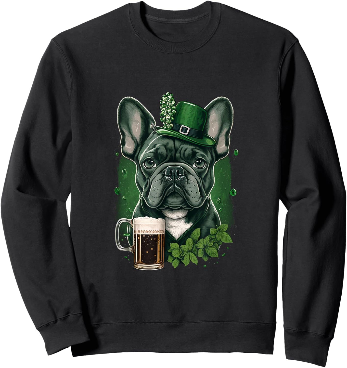 French Bulldog |St. Patricks Day Beer Shamrock Ireland Dog Women Sweatshirt - Sweatshirt | Black