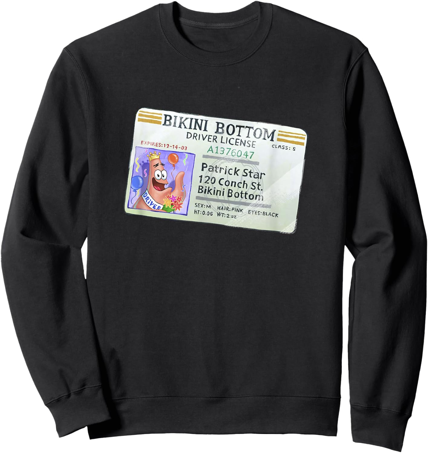 SpongeBob SquarePants Patrick Star Driver License King Logo Sweatshirt - Sweatshirt | Black