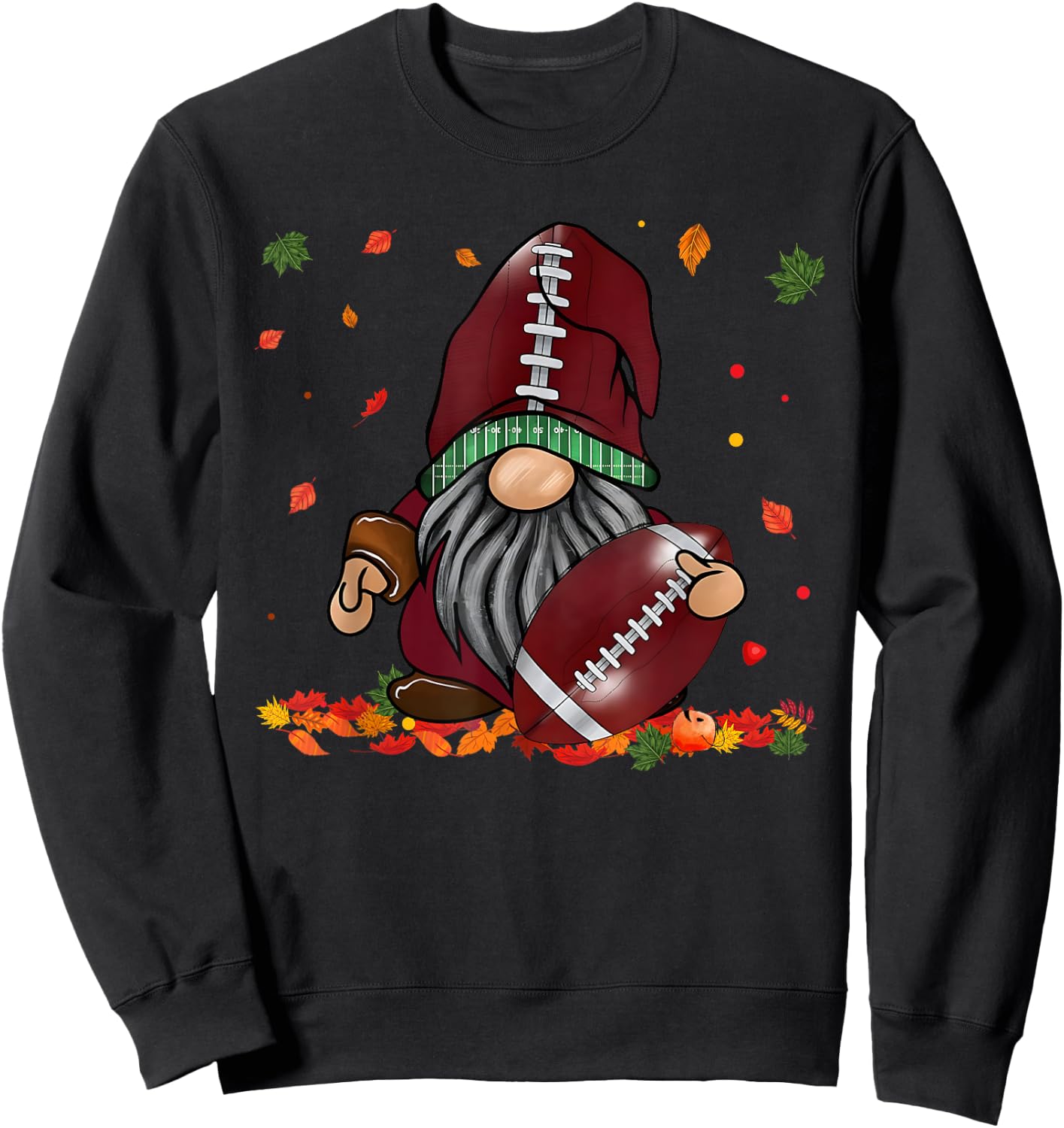 Gnome Football Season Thanksgiving Fall Leaves Autumn Sweatshirt - Sweatshirt | Black