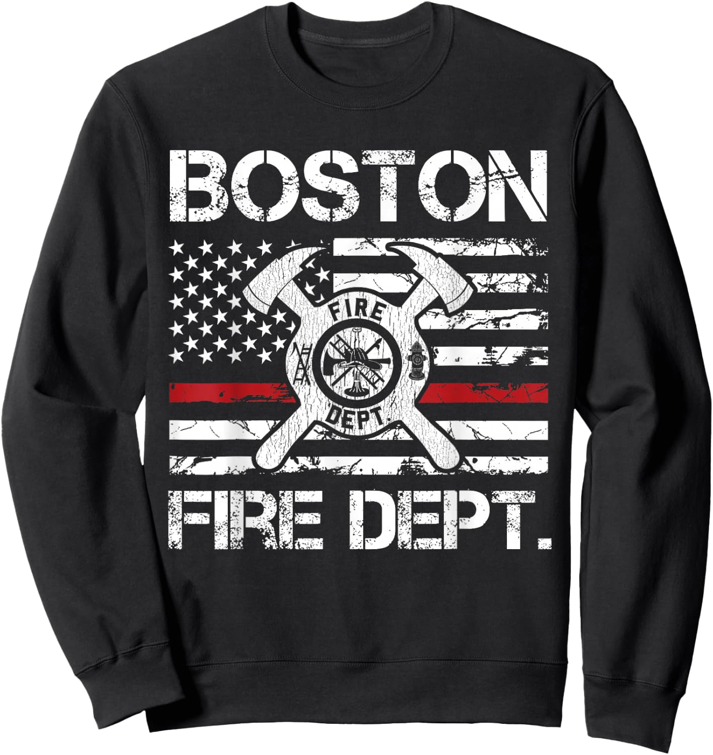 Boston Massachusetts Fire Department Thin Red Line Logo Sweatshirt - Sweatshirt | Black