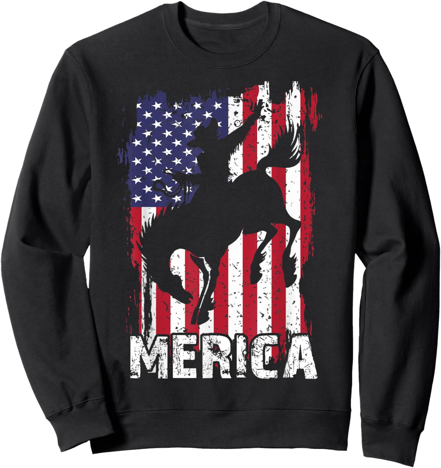 Merica 4th of July Horse Rodeo Cowboy USA Flag Patriotic Men Sweatshirt - Sweatshirt | Black