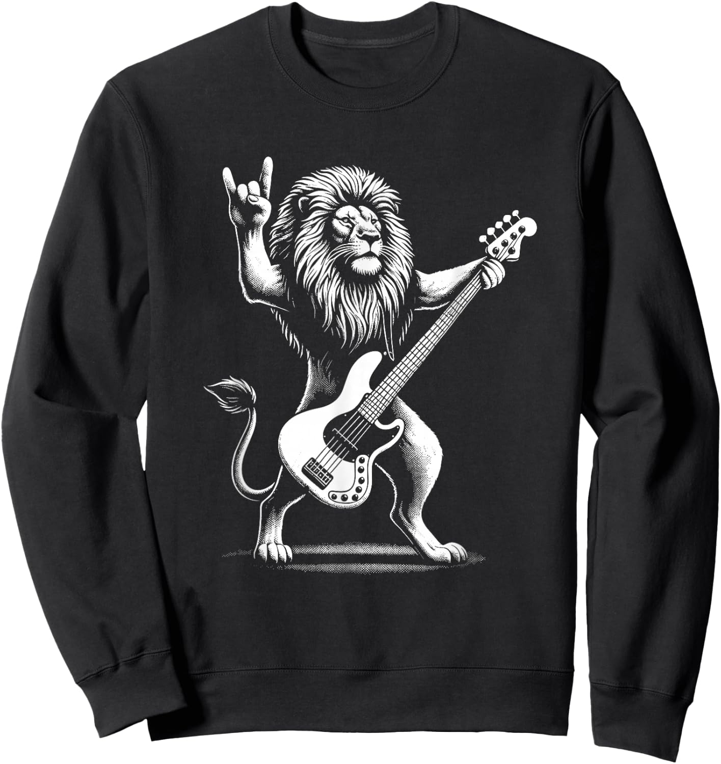 Rock n Roll Lion Playing Guitar Funny Lion Sweatshirt - Sweatshirt | Black