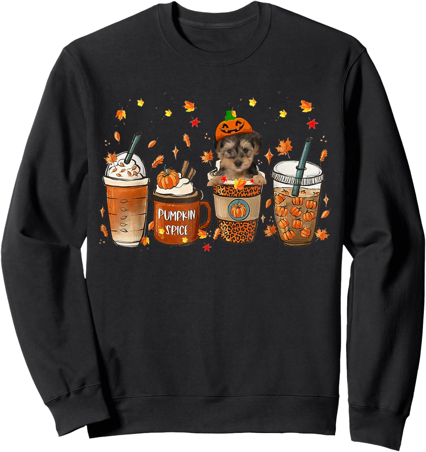 Yorkipoo Fall Coffee Pumpkin Spice Latte Iced Autumn Sweatshirt - Sweatshirt | Black