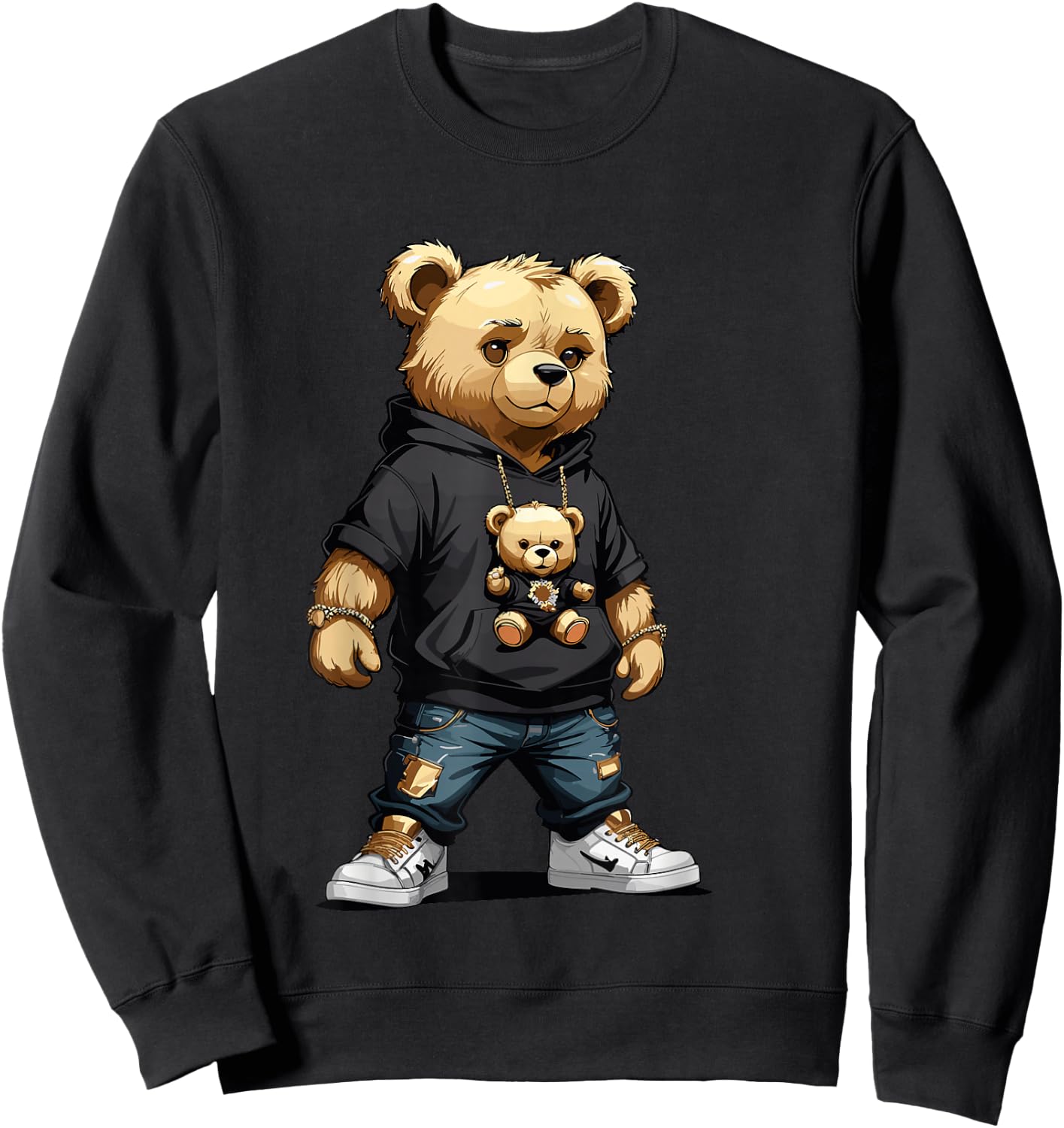 Teddy Bear Gangster in Hip Hop Street Clothes Sweatshirt - Sweatshirt | Black