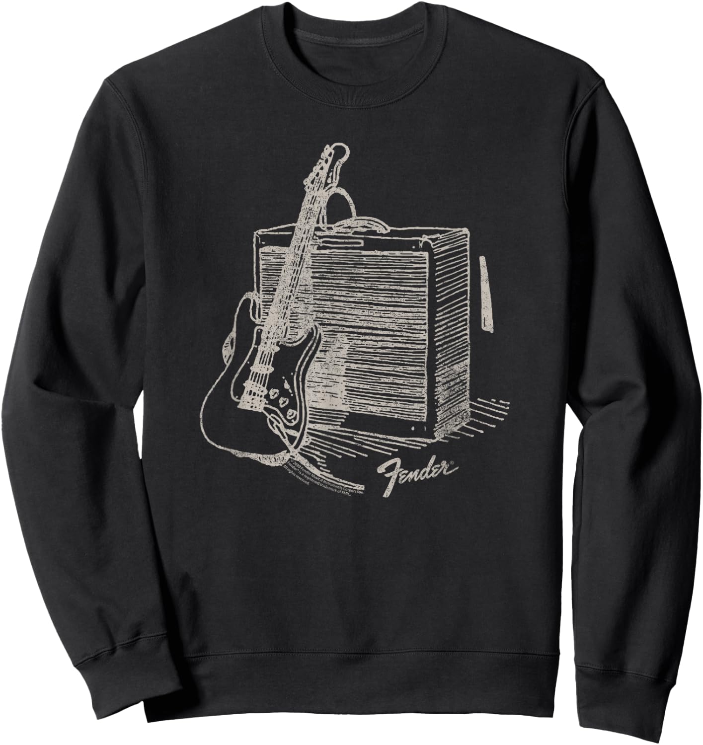 Fender Guitar Resting On Amplifier Retro Outline Image Sweatshirt - Sweatshirt | Black