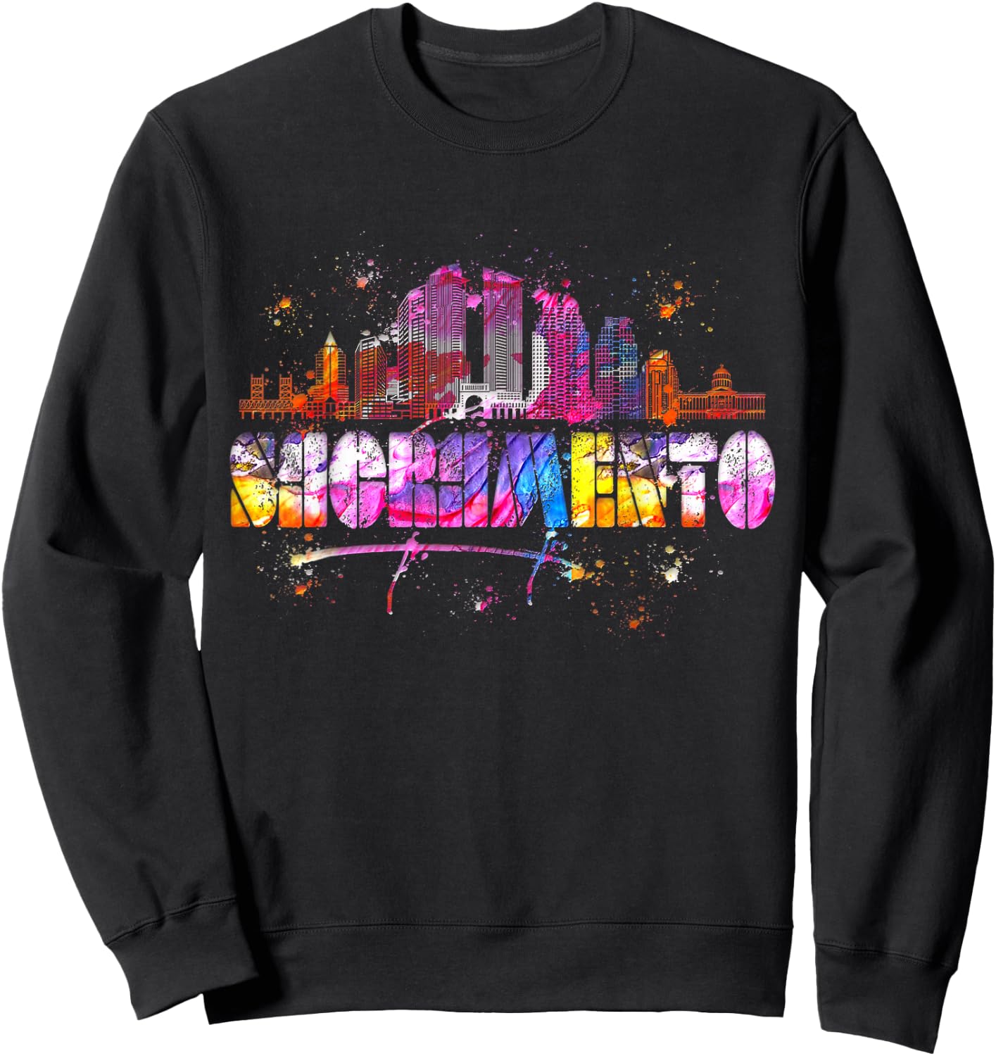 Watercolor Sacramento Skyline - Sacramento Lettering Sweatshirt - Sweatshirt | Black