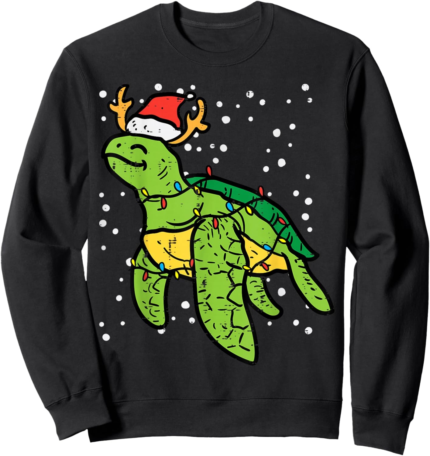 Sea Turtle Santa Christmas Lights Cute Xmas Men Women Kids Sweatshirt - Sweatshirt | Black