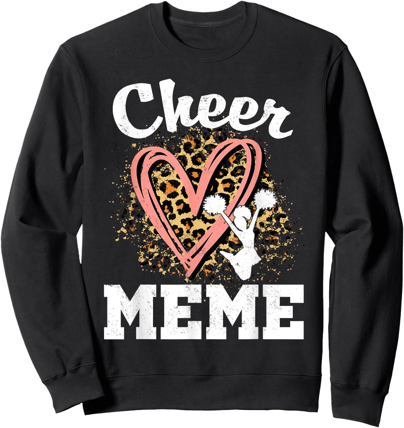 Cheer Meme Leopard Heart Cheerleader Sweatshirt - Sweatshirt | Black