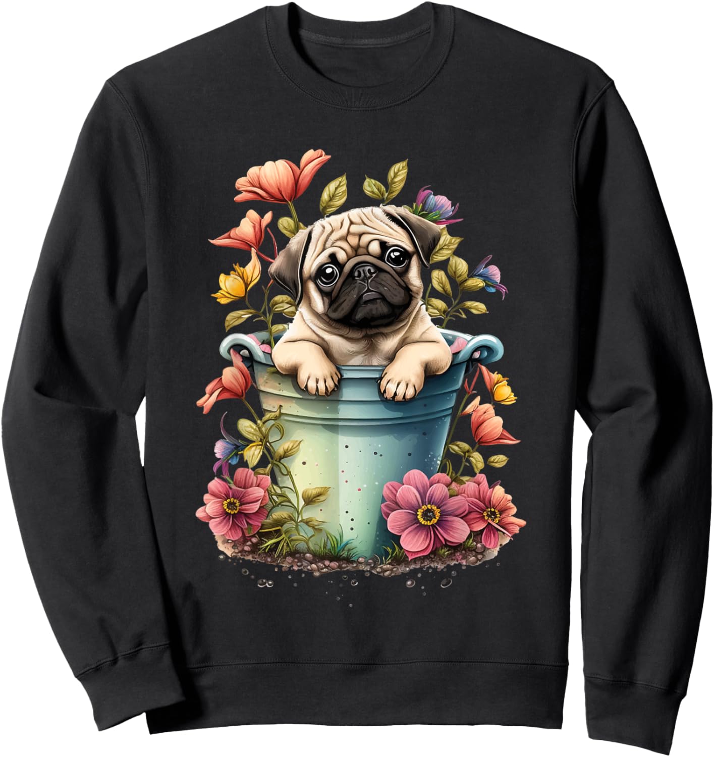 Spring Floral Pug - Dog Owner Pet Trainer Animal Puppy Lover Men Women Kids Sweatshirt - Sweatshirt | Black