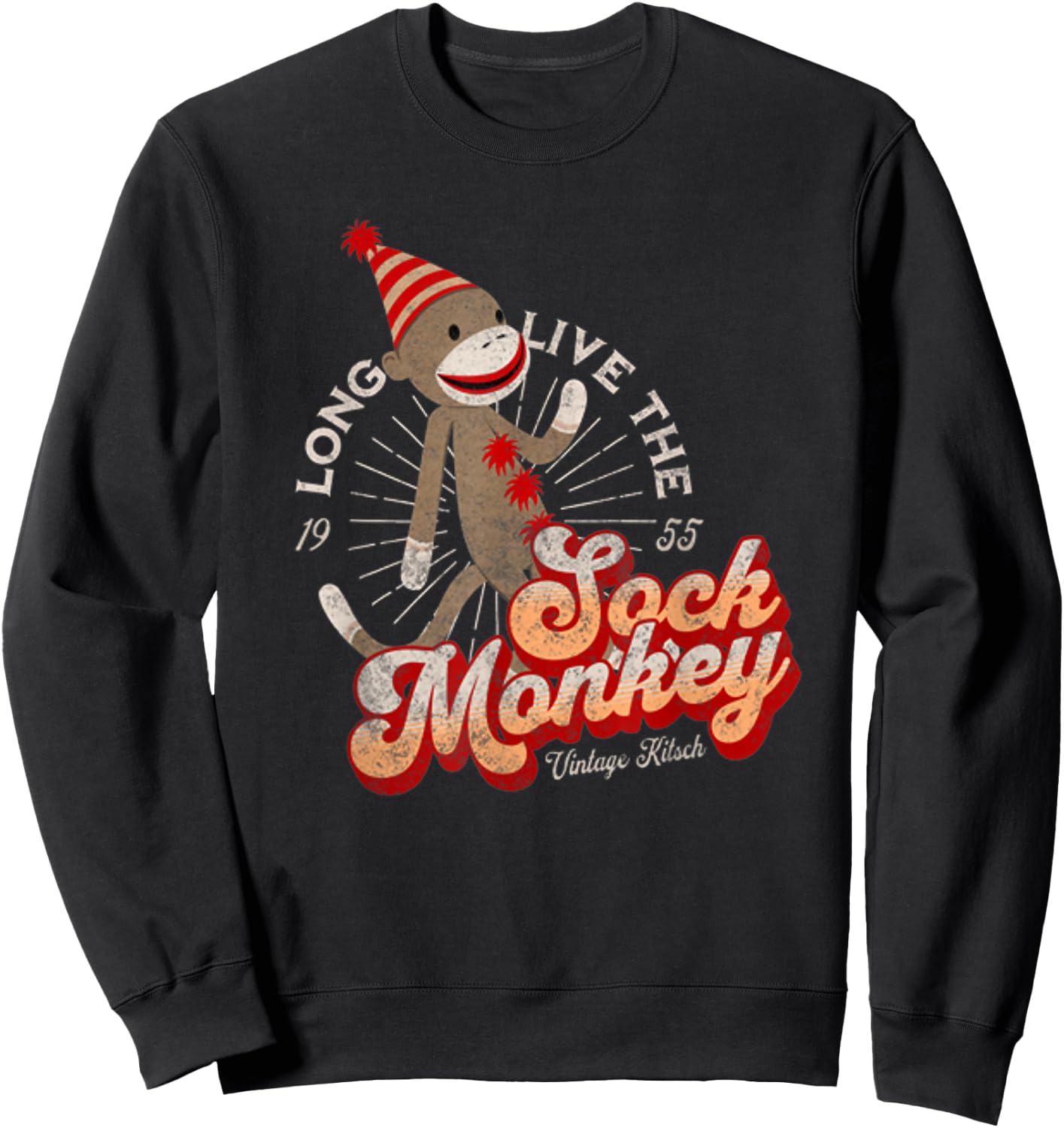 Long Live the Sock Monkey Est 1955 Cute Sock Monkey Sweatshirt - Sweatshirt | Black