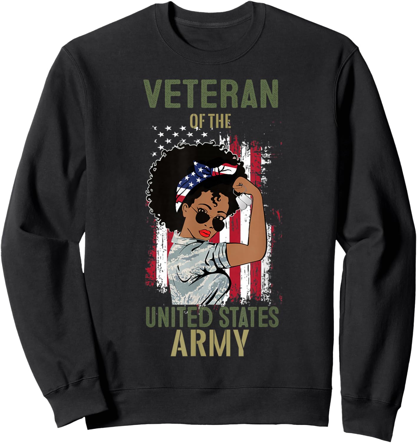 African American Army Veteran Female Shirt, Melanin US Army Sweatshirt - Sweatshirt | Black