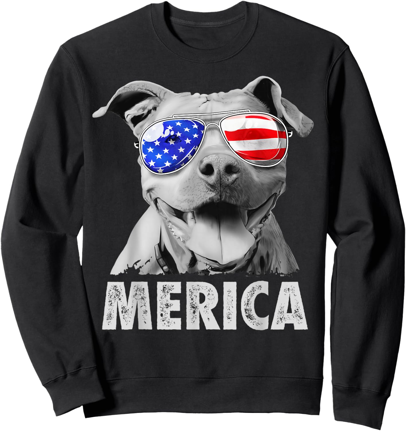 Pit Bull 4th of July Merica Men USA American Flag Sunglasses Sweatshirt - Sweatshirt | Black