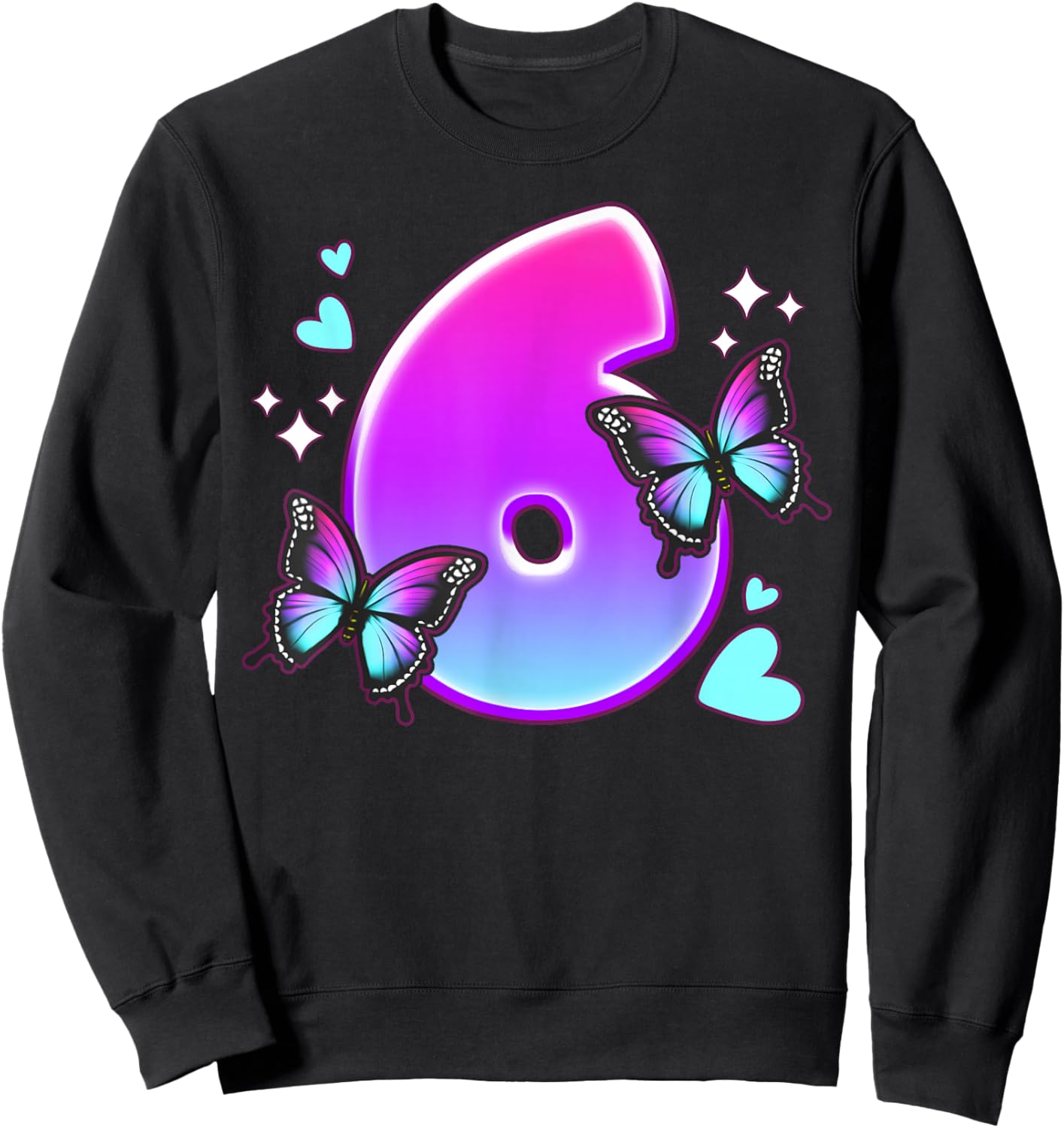 Birthday Girl 6 Years, Butterflies and Number 6 Sweatshirt - Sweatshirt | Black