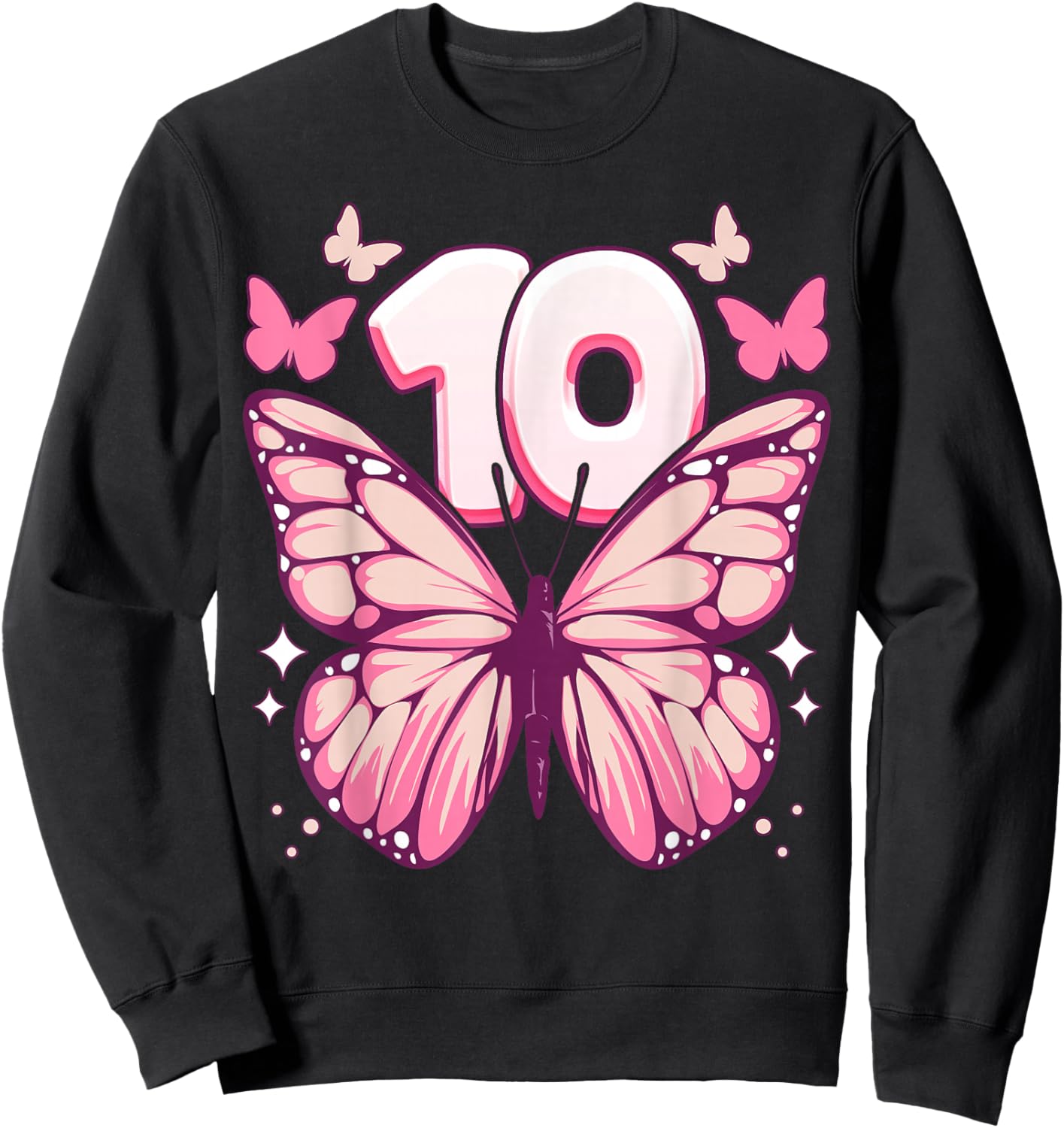Birthday Girl 10 Years, Butterflies and Number 10 Sweatshirt - Sweatshirt | Black