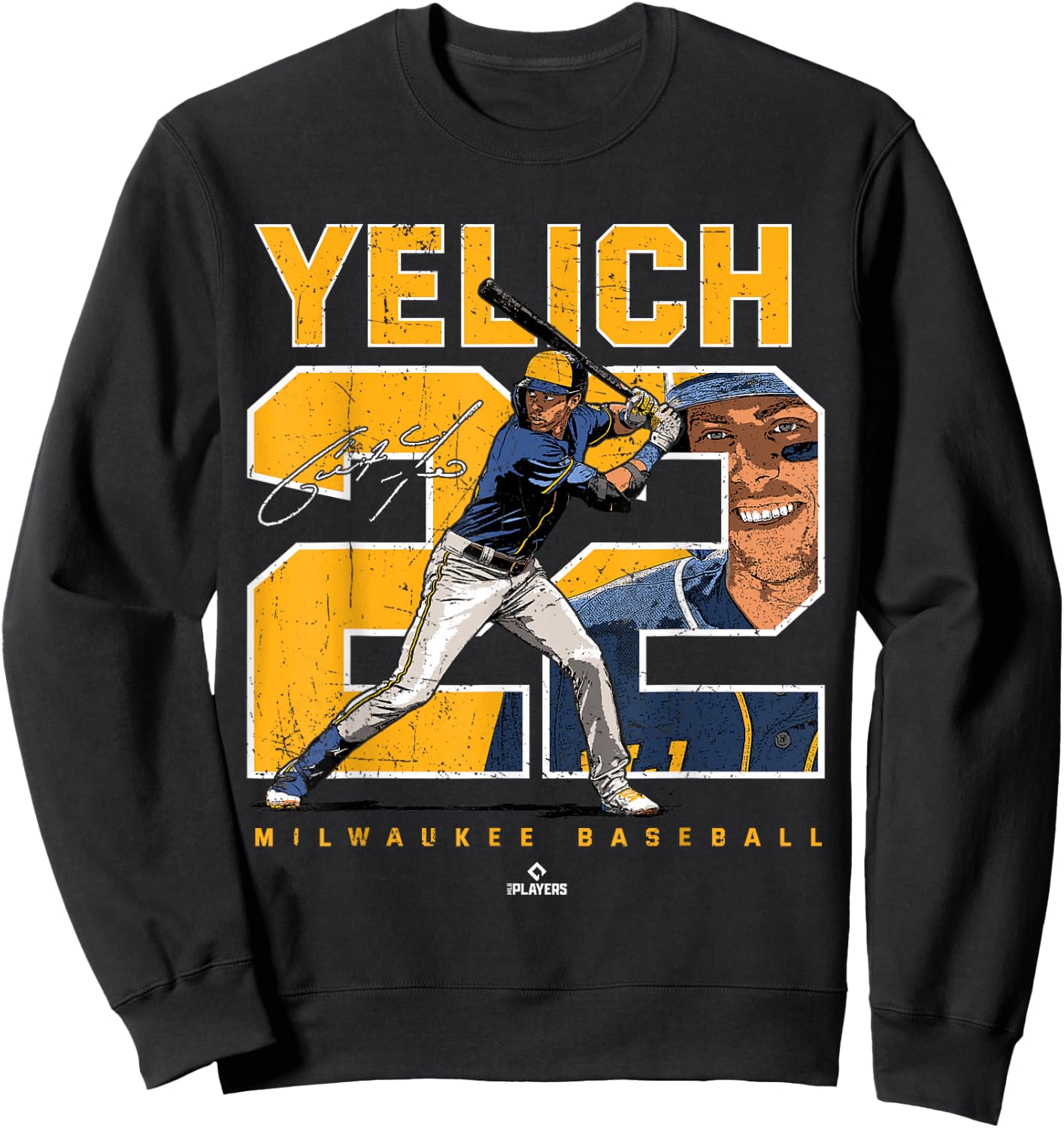 Number and Portrait Christian Yelich Milwaukee MLBPA Sweatshirt - Sweatshirt | Black
