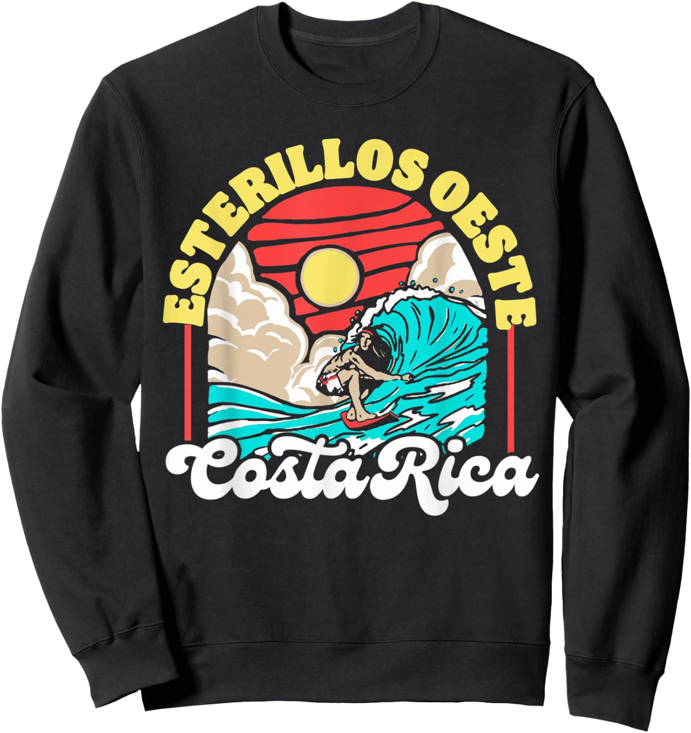 Esterillos Oeste Costa Rica Wave Curl Tube Retro 80s Beach Sweatshirt - Sweatshirt | Black